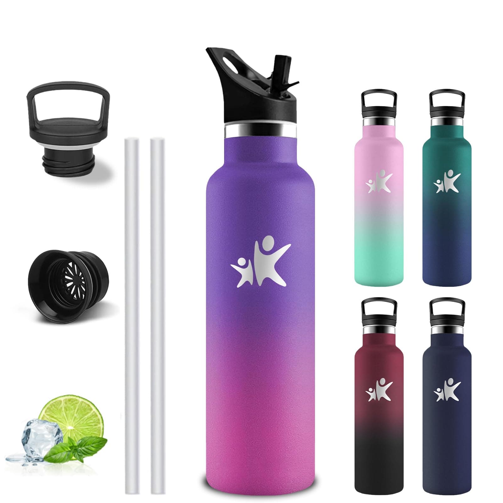 Grsta Borraccia Termica, Borraccia 750 ml, Senza BPA, Borracia con Cannuccia, Senza Perdite, Bottiglia Termica, Isolato Sottovuoto, Borracce Termiche per Campeggio, Uffici, Caffè, Viaggio, Palestra