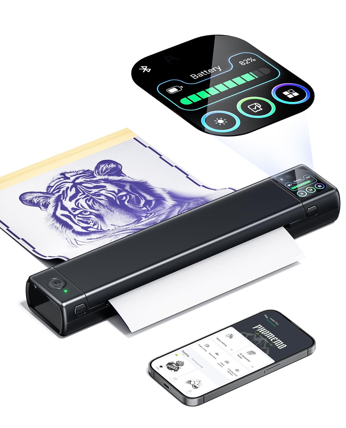 Phomemo M08F Plus Termocopiadora Tattoo Máquinas de Tatuaje, Impresora Termica Tattoo Profesional con Pantalla Táctil Kopierer y 10 Hojas de Papel Transfer Premium