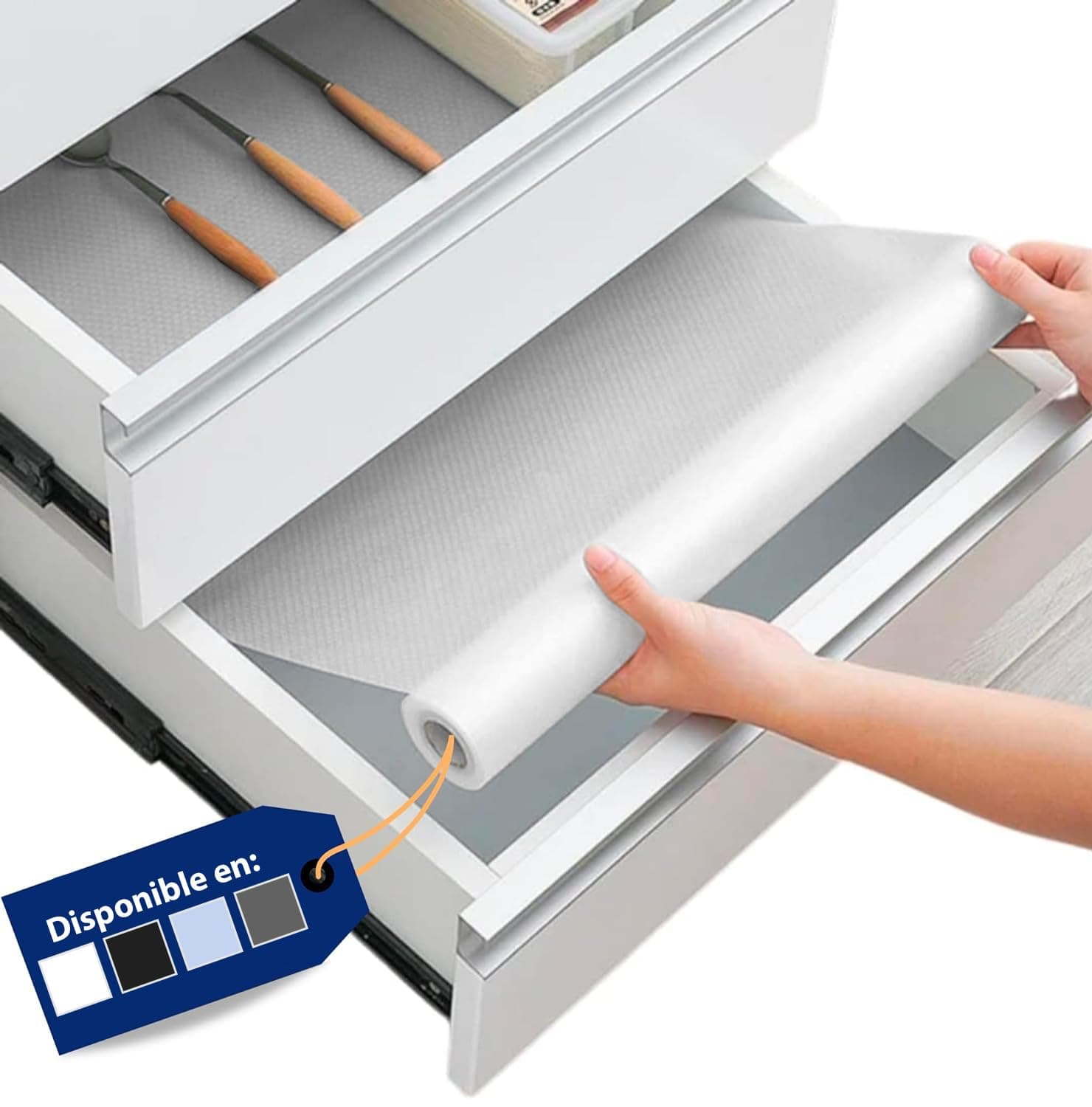 Linda's Essentials Tapis Fond de Tiroir - Rouleau Antiderapant pour Tiroir de Cuisine - Protection pour Frigo, Placard, Meuble et Interieur - 60 x 500 cm