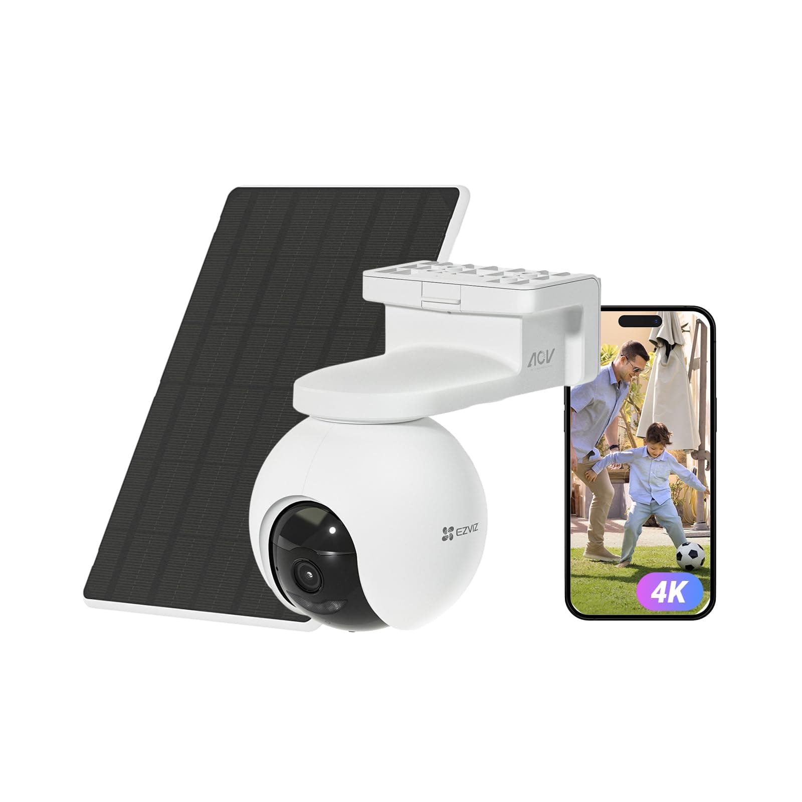 EZVIZ 4K(8MP) Caméra Surveillance WiFi Extérieure sans Fil + 5W Panneau Solaire, Détection de Personnes/Véhicules, Caméra Solaire Extérieure 360°, Mode AOV, Défense Active, CB8 Pro 4K Kit