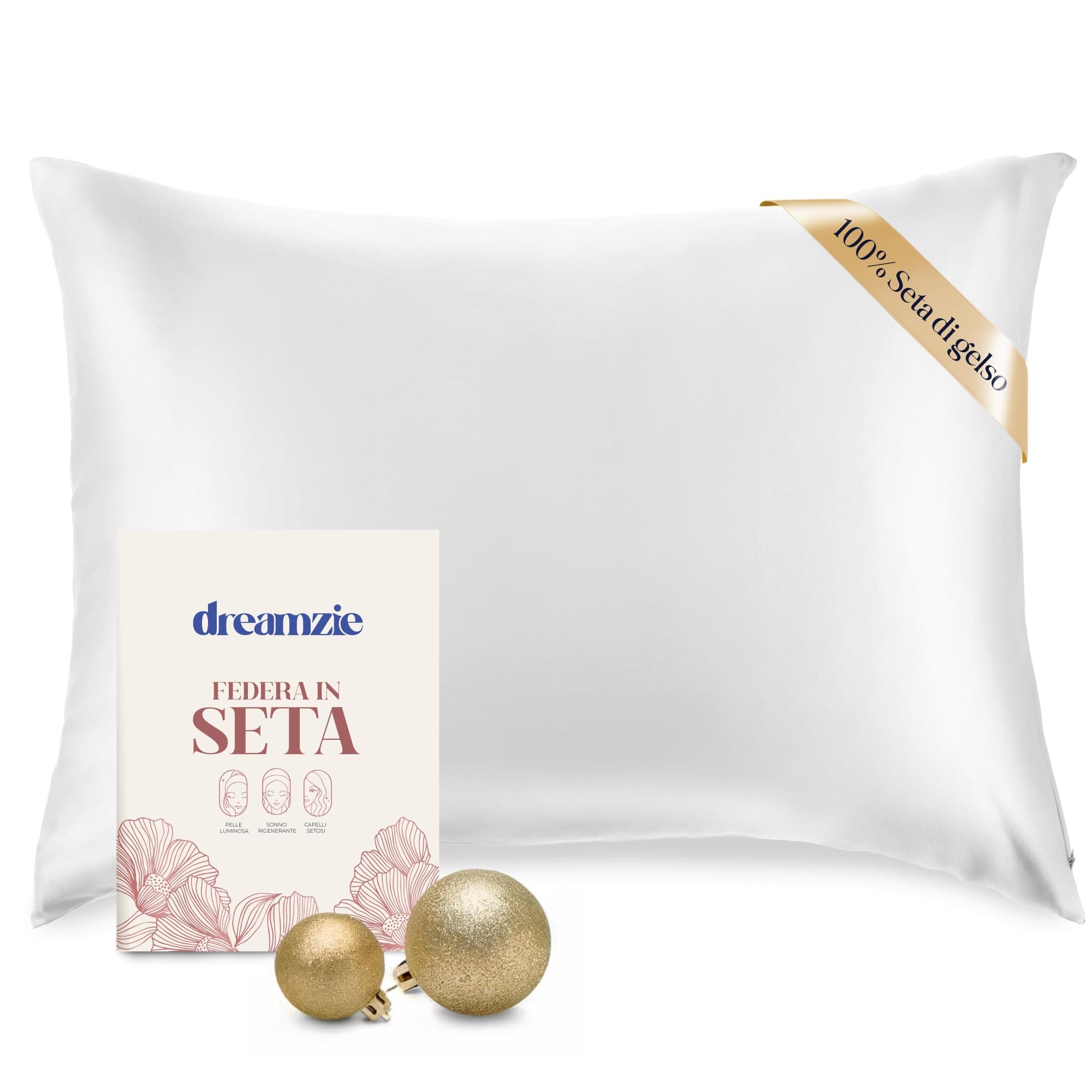 DREAMZIE Federa Sera Cuscino, Federa Seta Ipoallergenica, 19 Momme, 100% Seta, Con Cerniera Nascosta, Certificata OEKO-TEX (Perla, 50x75cm)