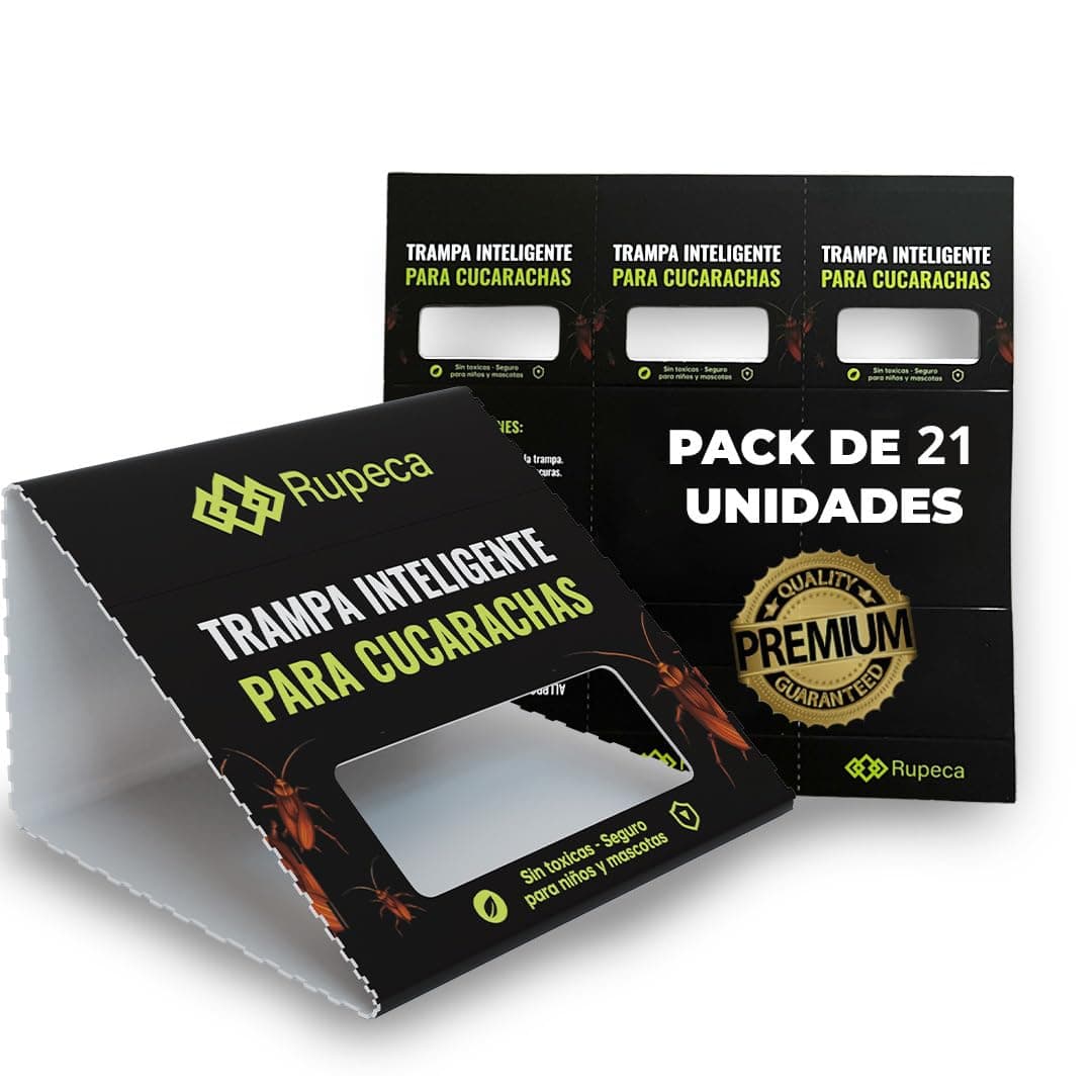 Pack 21 Trampas Adhesivas para Cucarachas Sin Tóxicos – Control de Plagas Seguro + Eficaz en el Hogar – Trampa Anti Cucarachas Interior Discreta + Duradera + Profesional | RUPECA