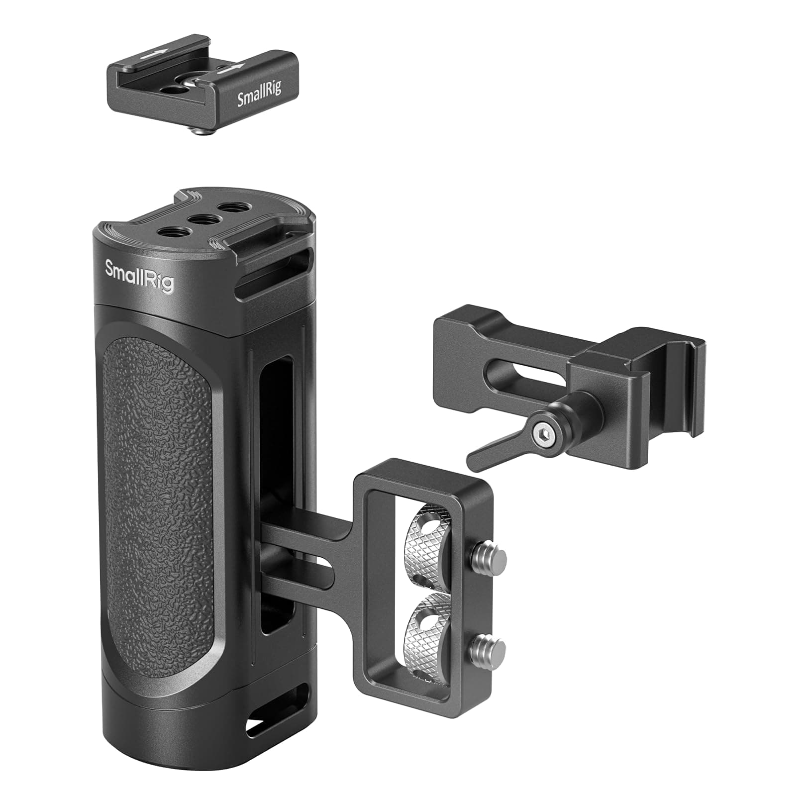 SMALLRIG Mini Camera Side Handle mit NATO und 1/4"-20 Schrauben Installationsmöglichkeiten, für Linke und rechte Hand, mit 1/4"-20 Gewindelöchern, Handgelenkriemenlöchern, Kaltshuh - 4816