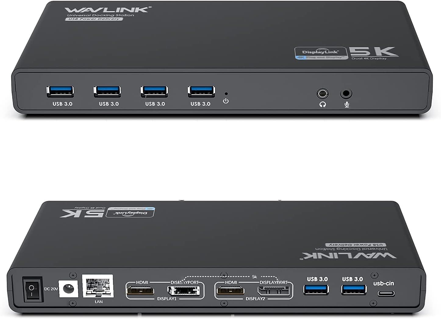 WAVLINK Displaylink USB C Station d'accueil Universelle avec 2 x HDMI & DP 65 W PD, Gigabit Ethernet, 6 × USB 3.0, Audio, Microphone, Compatible avec Mac OS et Windows