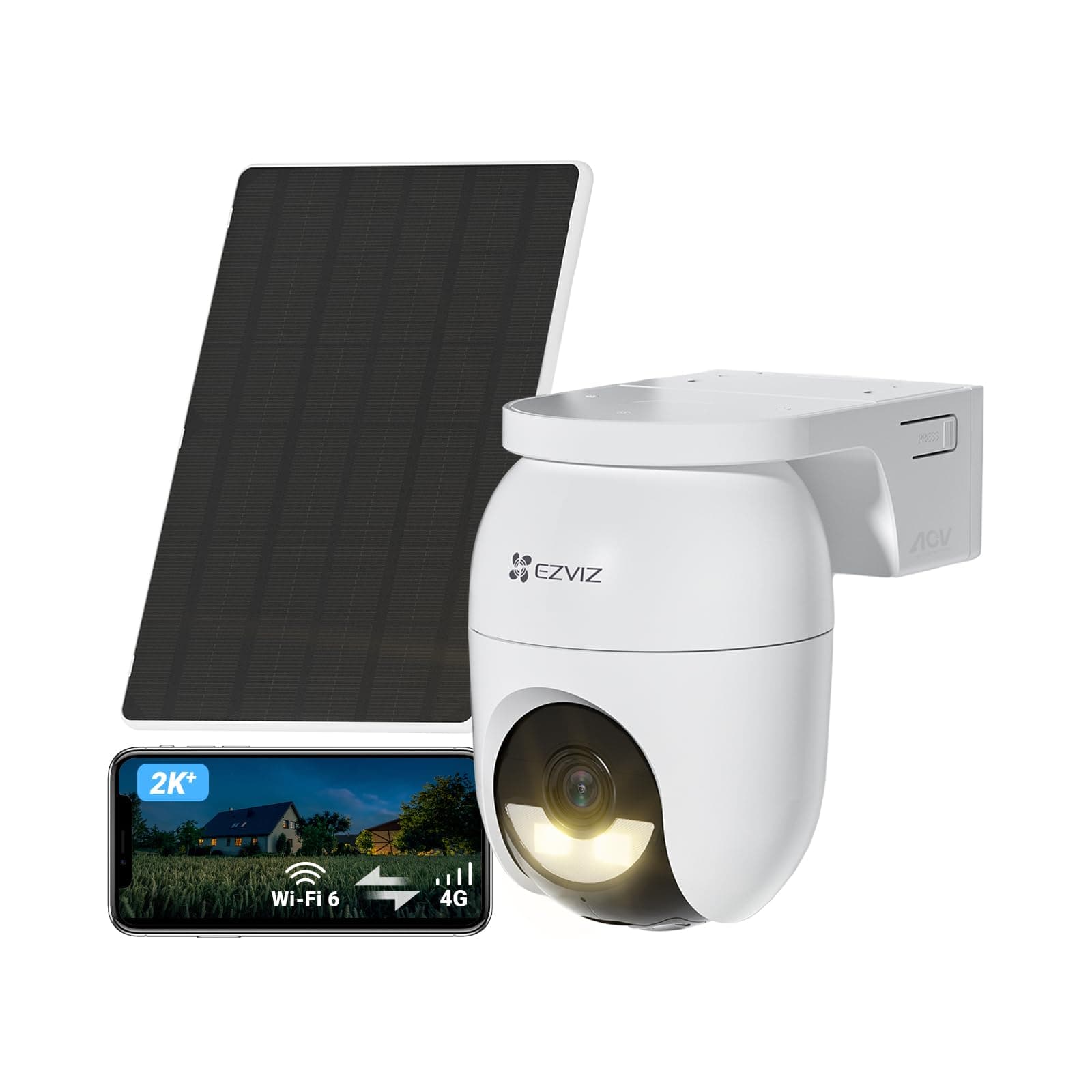 EZVIZ 4G LTE Camera Solaire, 2K+ Camera Surveillance WiFi Exterieure sans Fil, Wi-Fi/4G Compatible, AOV 24/7 Enregistrement, Détection Humaine/Véhicules, Vision Nocturne Couleur, CB8 Lite 4G Kit
