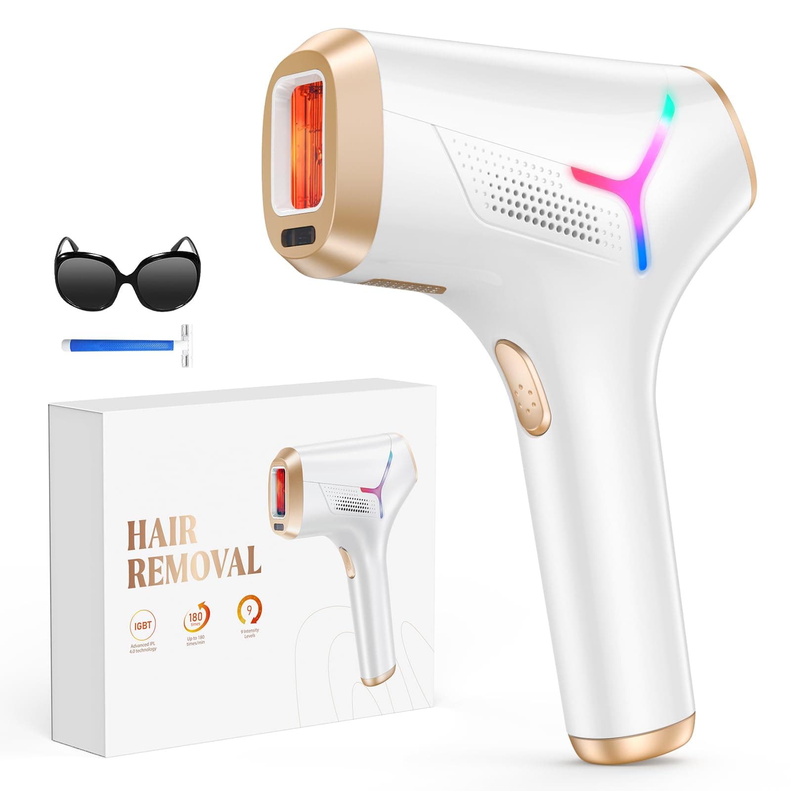 Haarlosy Epilatore Luce Pulsata con Tecnologia IGBT - 3 IN 1 HR/SR/HR+ Epilatore Laser Professionale, 9 Livelli di Energia Regolabile Adatto Depilatore Corpo, Viso, Ascelle, Gambe OPI01