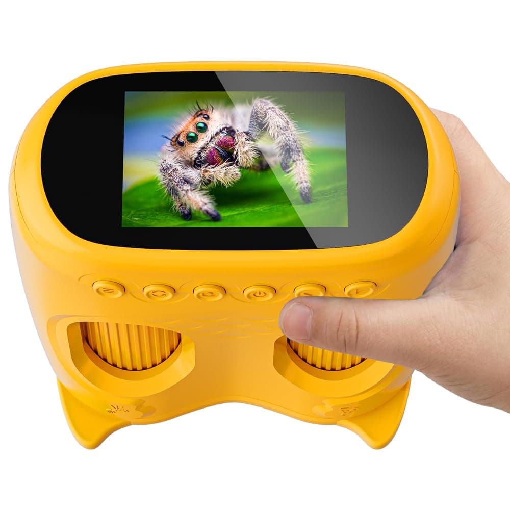2en1 Microscope Numérique pour Enfants et Jumelles Enfant, Temodu IPS 4K 2.0 Pouces Microscope Enfant, Télescope Rechargeable 8 Lumières LED, Sciences de Plein air pour Les 3 Ans et Plus (Orange)