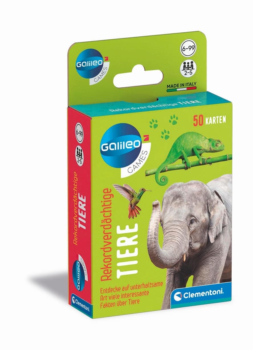 Clementoni Galileo Games Rekordverdächtige Tiere - Kartenspiel, ideal als Reisespiel für Erwachsene und Kinder ab 6 Jahren, 59339