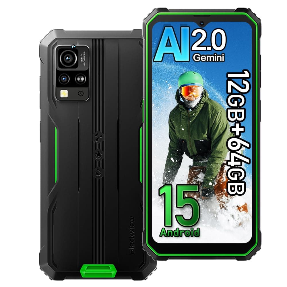 Blackview BV4800SE 4G Móvil Irrompible Android 15, 12GB+64GB/2TB Teléfono Móvil Resistente IP68, 5100mAh, 16MP AI Camera, 6.56" HD+, Dual SIM Telefono NFC, 5G WiFi,GPS,OTG,FM,Gemini AI 2.0, Verde