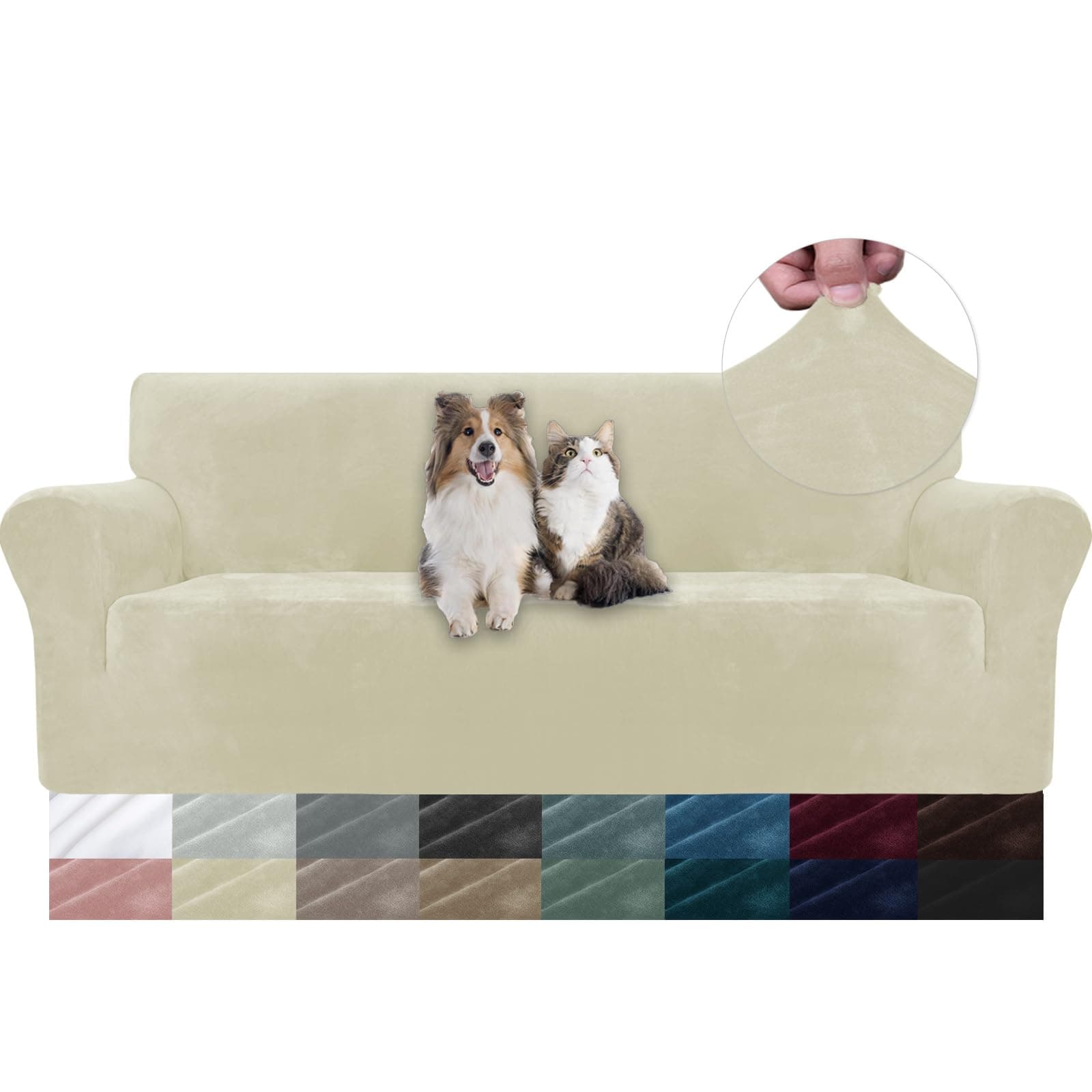 YSTELLAA Copridivano Velluto 3 Posti con Braccioli, Copridivani AntiGraffio Gatto, Fuzzy Copri Divano Elasticizzato Elastico, Universale Sofa Cover Antimacchia Lavabile Antiscivolo, Beige