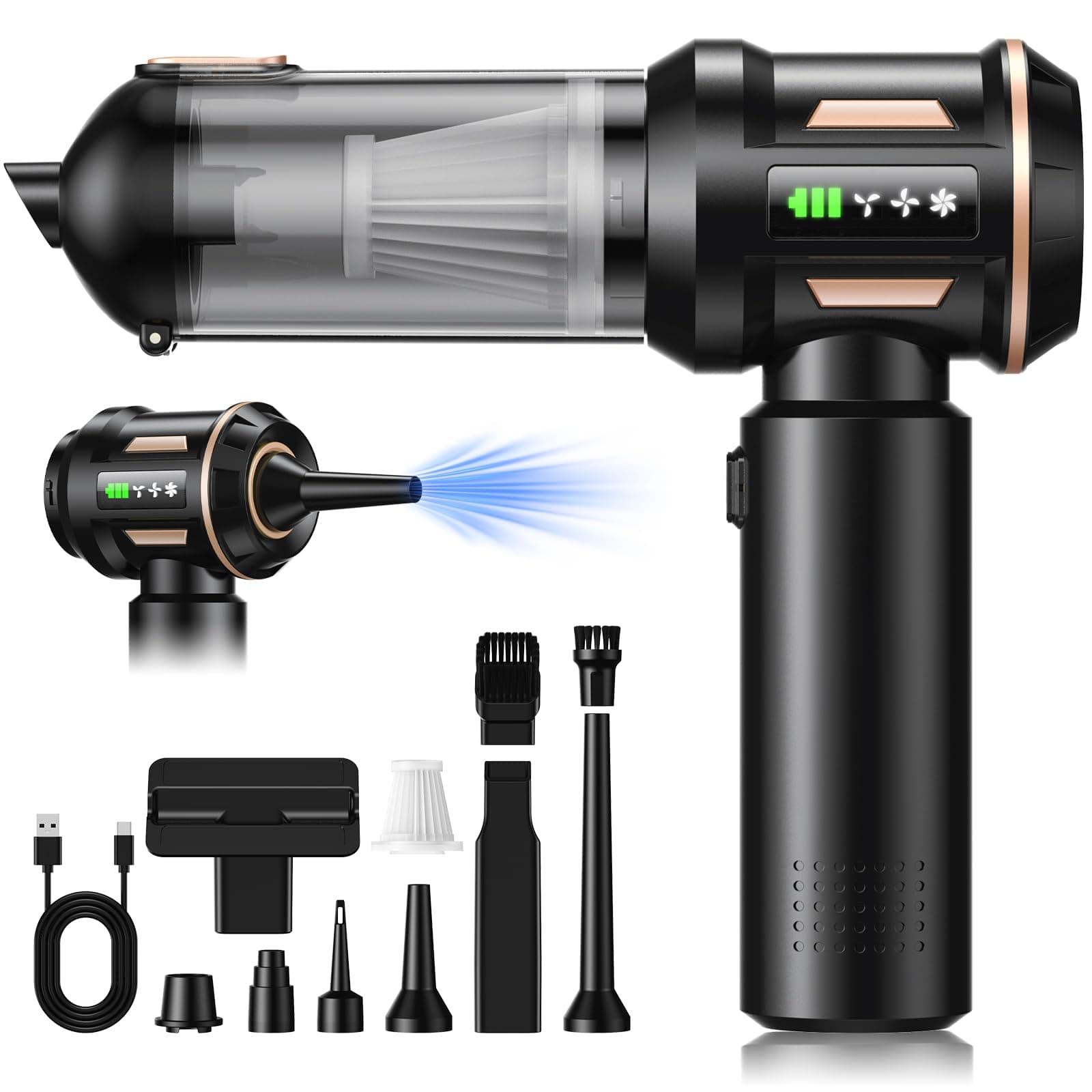 Miecgth 2026 Aspiradora de Mano,28000PA Aspiradora Mini 4 en 1 Sin Cable, Autovaciado con un Solo Botón y, 3 Niveles de Succión Motor sin Escobillas, para el/HogarPelos/Animales/Cocina (Oro Negro)