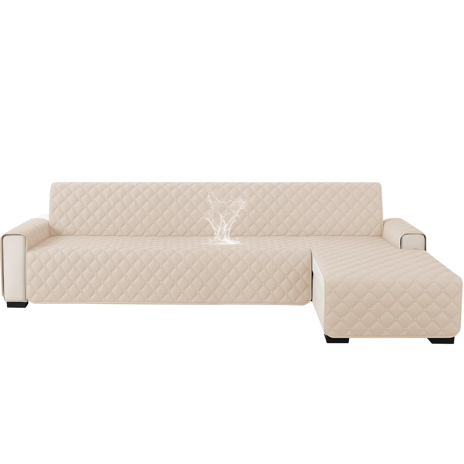 Ystyle Copridivano Impermeabile Con Penisola 3 Posti (L 255 CM), Copridivano Angolare Destra/Sinistra Universale Reversibile, Fodere Divano Forma L Antigraffio Antimacchia, Beige