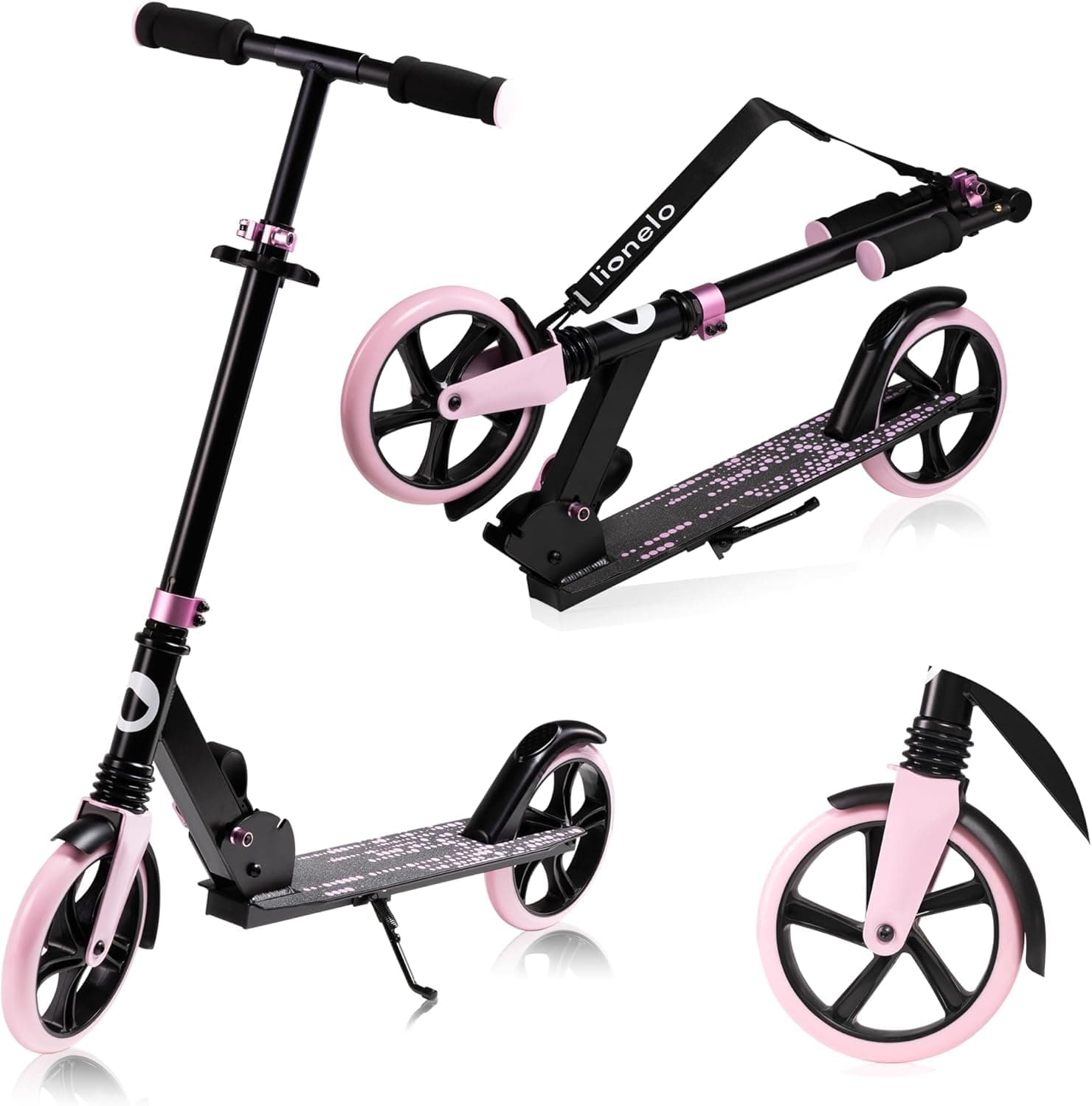 LIONELO LUCA trotinette Enfant et Adultes jusqu'à 100 kg, Construction Durable, Pliage, Rapide, Guidon Ajustable, Roues à 20 cm, Amortisseur ShockResist Frein (Noir)