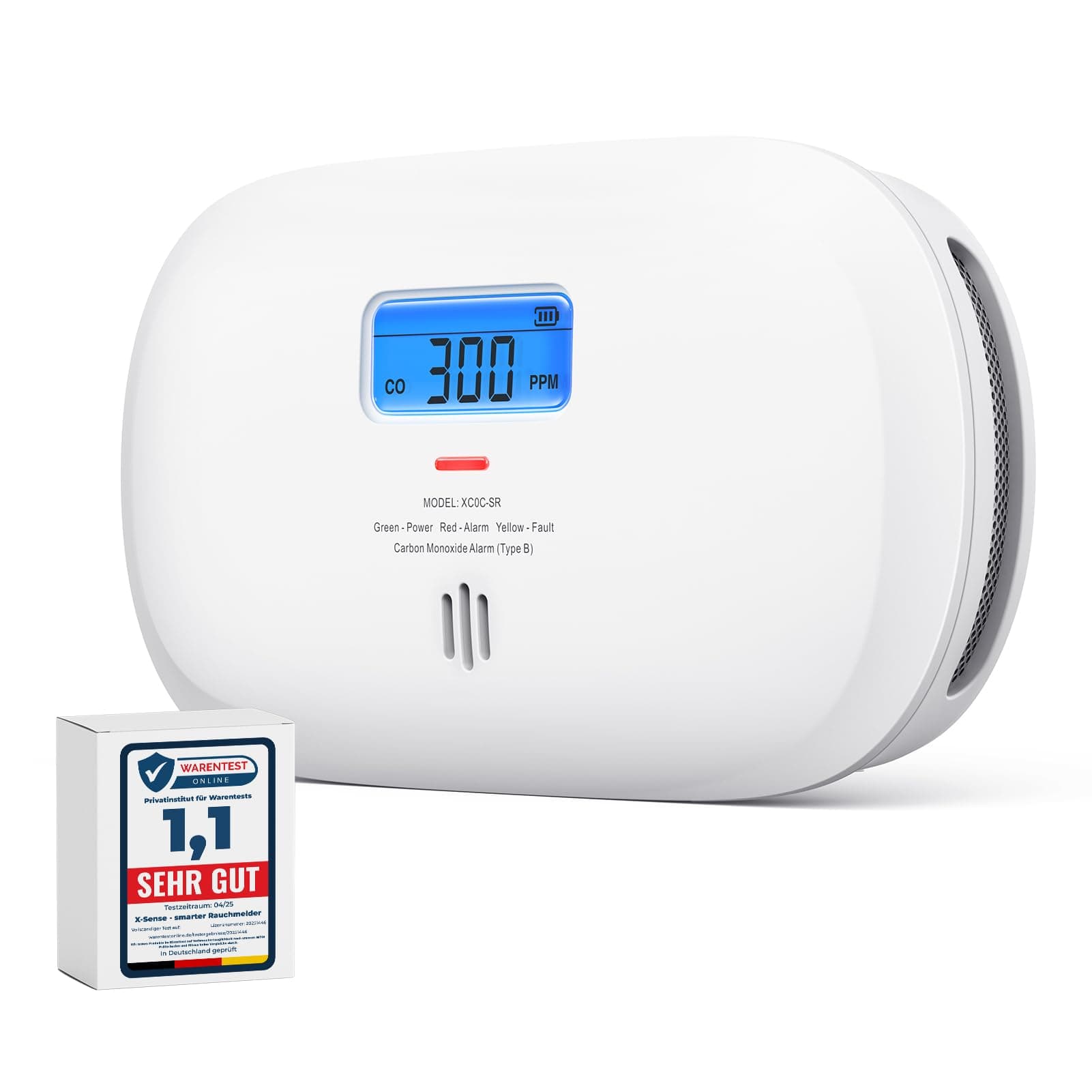 X-Sense Rilevatore di Monossido di Carbonio indipendente, allarme di CO con batteria sostituibile e display digitale, sensore per la casa con memoria del valore di picco di CO, XC0C-SR, 1 Pezzo