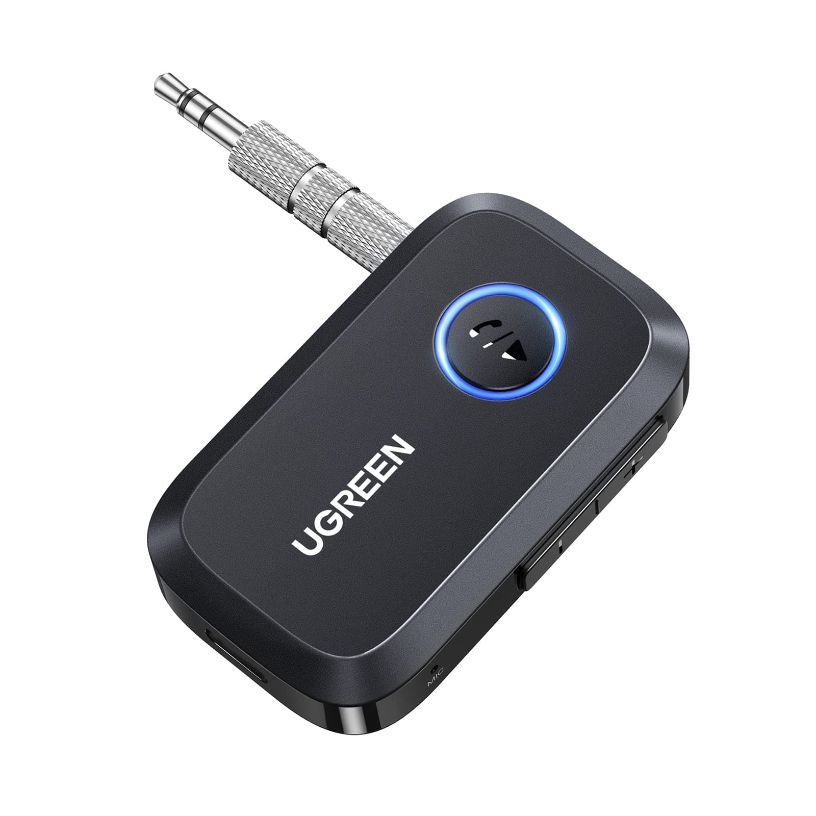 UGREEN Ricevitore Bluetooth 6.0 con Jack 3,5mm con Multifunzioni Pulsante Adattatore Auto Aux con Microfono per Altoparlanti Cuffie Chiamate in Vivavoce, Nero