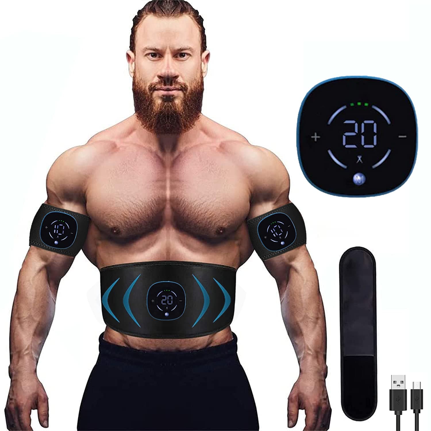 Yonars Electrostimulateur Musculaire, EMS Ceinture Abdominale Electrostimulation Appareil Abdominal, 10 Modes, 20 Niveaux d'intensité, avec Chauffage à 3 étages avec télécommande