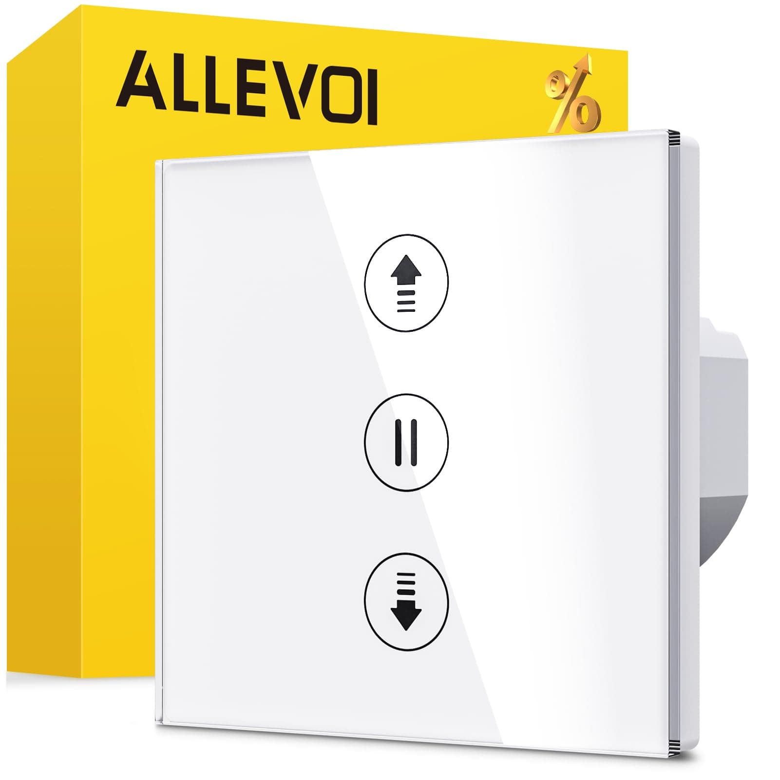 ALLEVOI Interrupteur Volet Roulant Connecté, Interrupteur Tactile de Stores Compatible avec Alexa/Google Home/Smart Life, Contrôle de Pourcentage et Commande Vocale (Fil Neutre Requis)