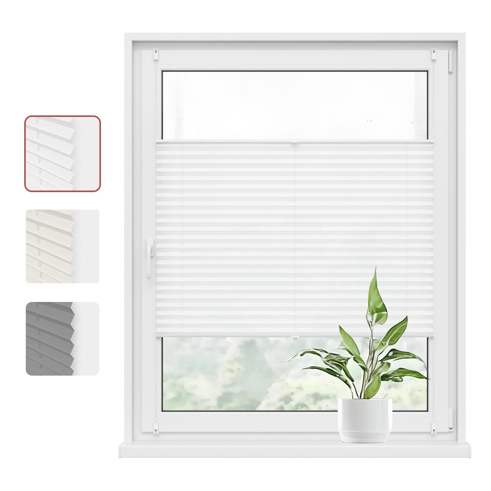 WOLTU Plissee Klemmfix ohne Bohren 65x130cm (BxH) Weiß Faltrollo Plisseerollo mit Klemmträger Lichtdurchlässig, Jalousie Sichtschutz und Sonnenschutz Easyfix Rollo für Fenster & Tür