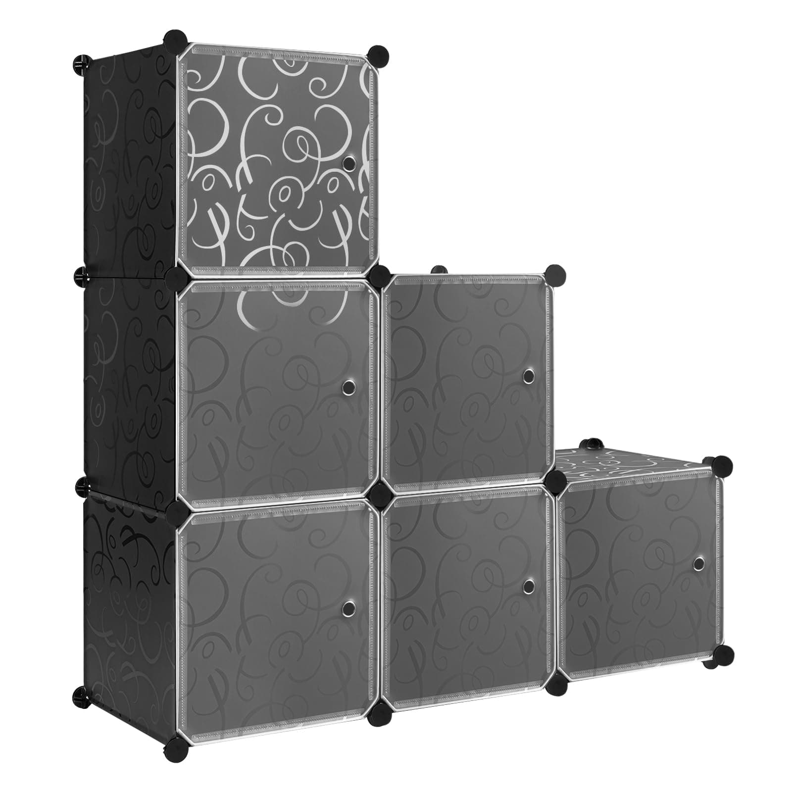 WOLTU Schuhboxen stapelbar, Schuhregal mit 6 Stapelboxen, Aufbewahrungsbox mit Tür, DIY Steckregal, Kunststoffbox für Schuhaufbewahrung, Schuhorganizer, 35x35x35 cm pro Schuhkarton, Schwarz