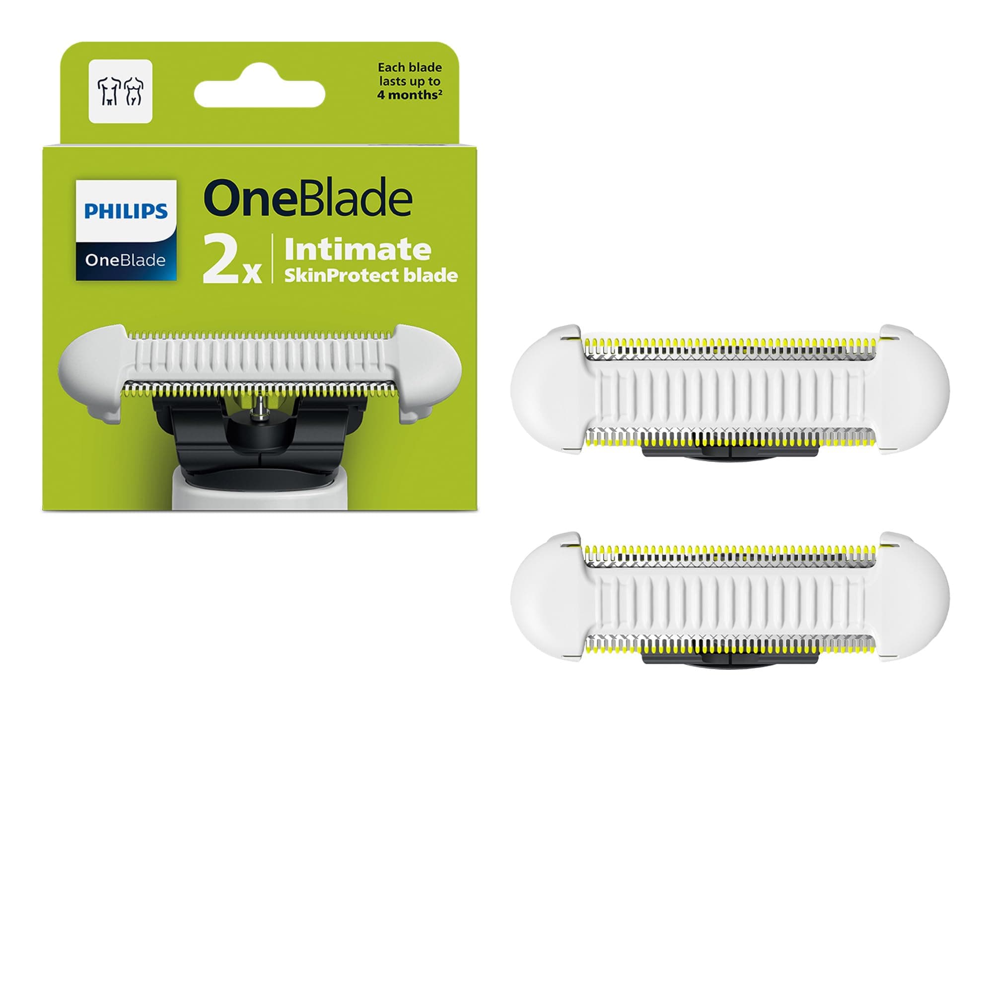Philips OneBlade Intimate lames, pour tous les modèles OneBlade et OneBlade Pro, avec les lames SkinProtect pour la zone intime, 2 pièces (modèle QP229/50)