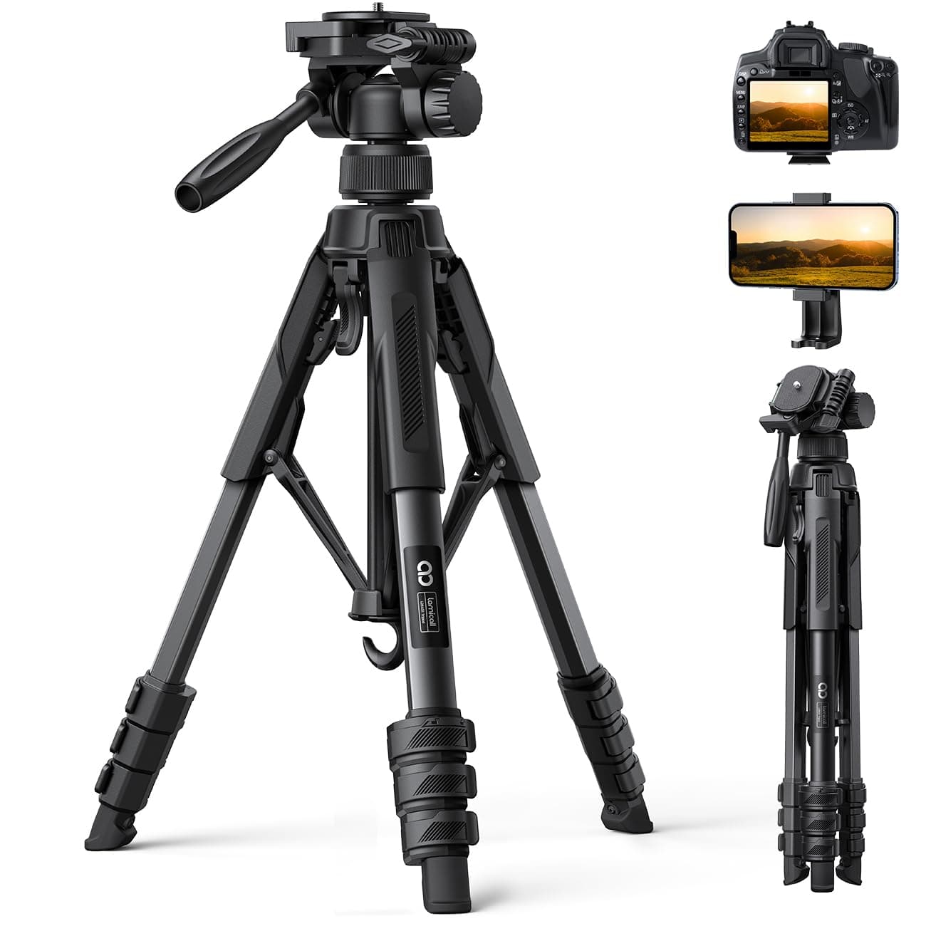 Lamicall Stativ Kamera, Kamerastativ Tripod - [Patentierte Schnellöffnung] Super Stabiles Camera Tripod mit 8KG Tragkraft & 4-Stufige Höhenverstellung, 170cm Reisen Dreibein-Stative mit Handyhalterung