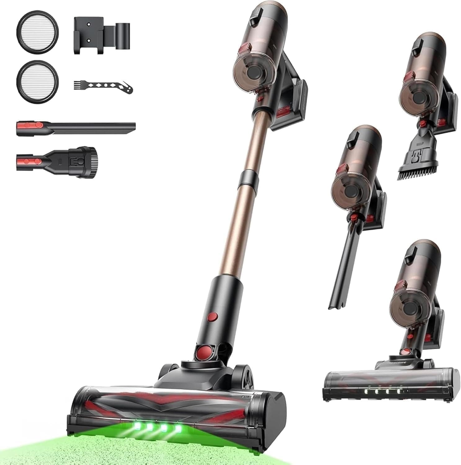 Proscenic P11 Ultra+ Aspiradora sin Cable 50KPa/500W/50Min, Ligera y Autónoma, Aspiradora Escoba Vertical Potente con Luz Verde, Cepillo Antienredos y Pantalla LED, Alfombras/Suelos/Pelo de Mascotas