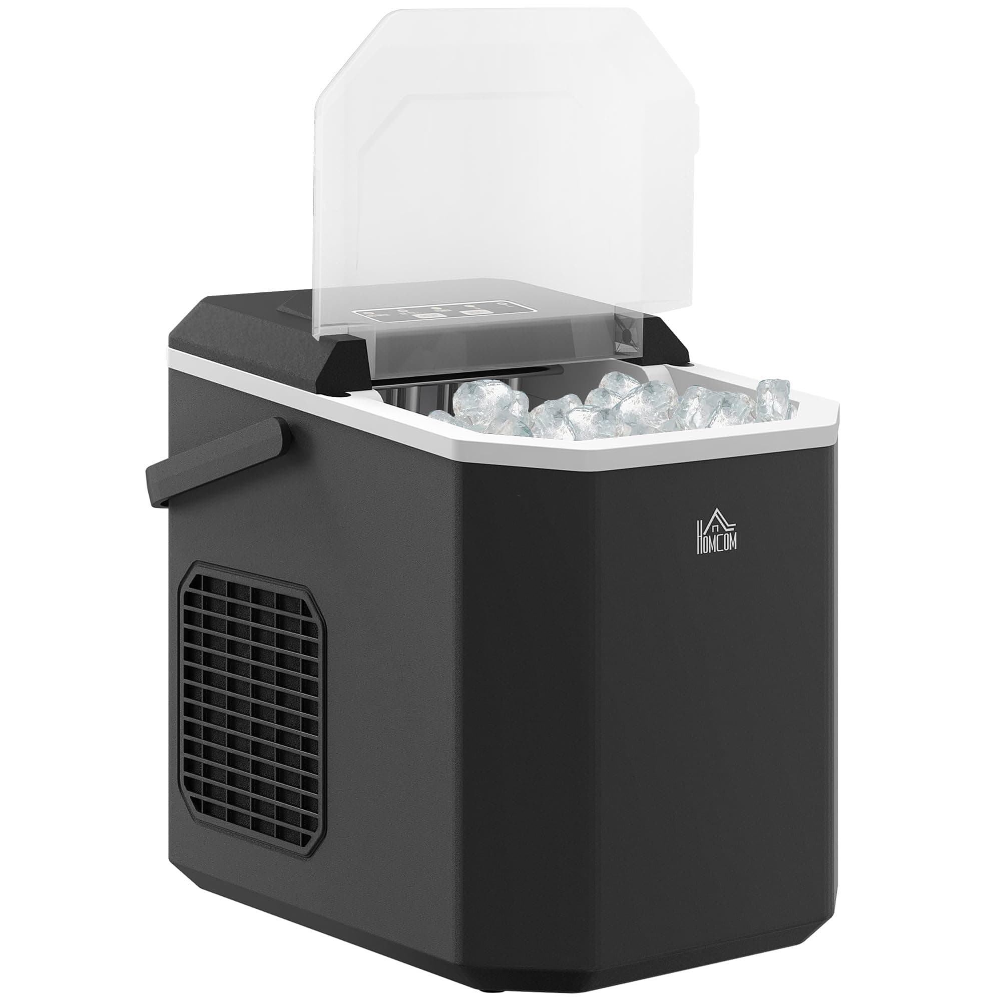 HOMCOM Machine à glaçons autonettoyante, 12kg en 24h, 9 glaçons en 6-13 minutes, ice maker Portable Avec Poignée, panier et pelle, pour la maison/cuisine/camping, noir