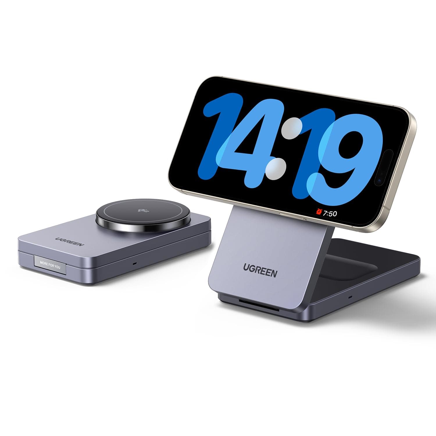 UGREEN MagFlow Qi2 15W Cargador Inalámbrico para iPhone 17 Pro MAX Air, Estación de Carga Magsafe de Auriculares 2 en 1 Compatible con 16/15/14/13/12 Series, AirPods Pro 2/3