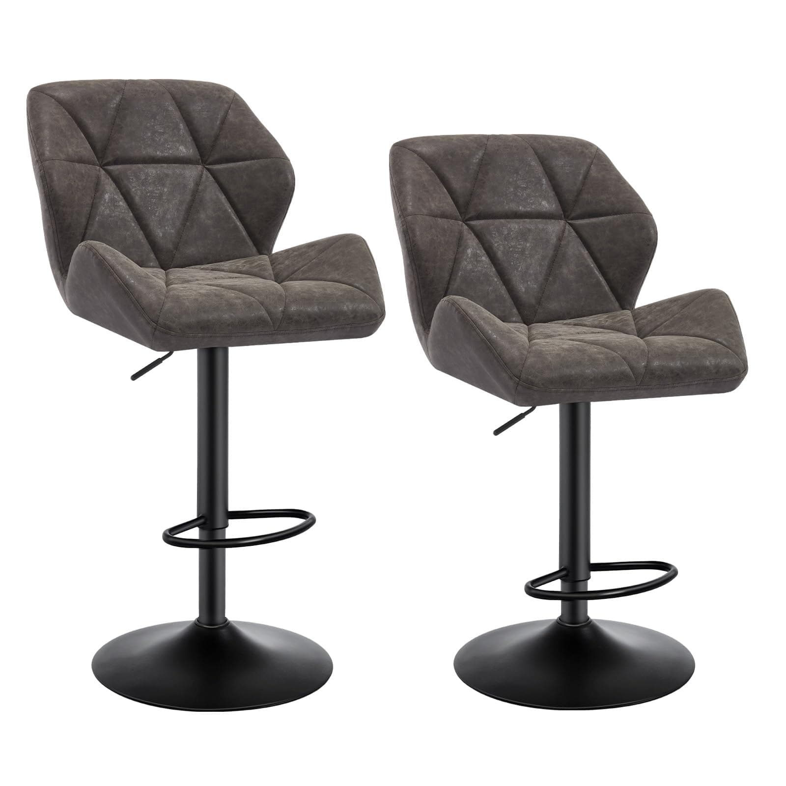WOLTU Barhocker 2er Set Barstuhl Tresenhocker Bistrohocker Designer Hocker mit Rückenlehne, höhenverstellbar, drehbar, Kunstleder Stahl, Grau