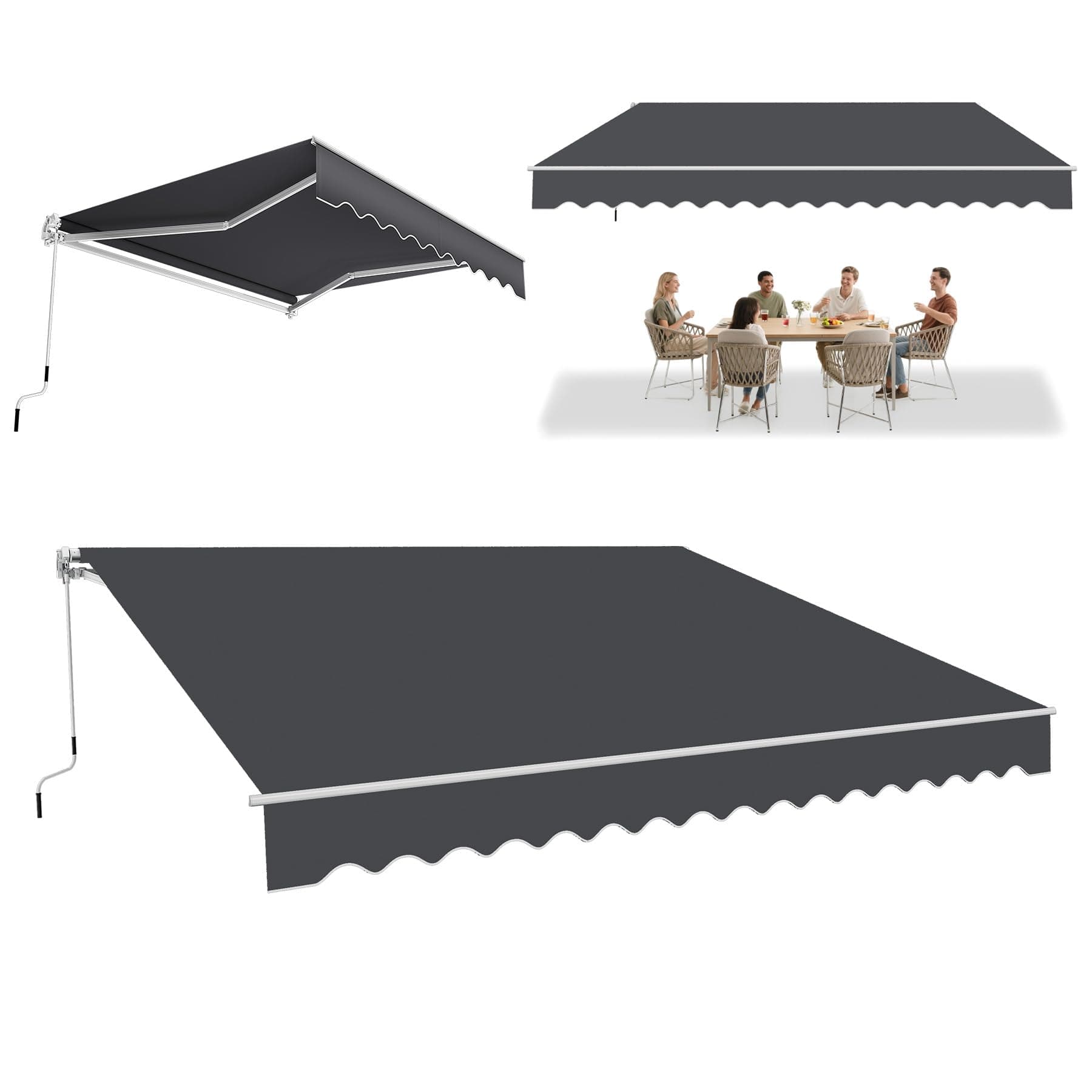 ACXIN Tenda da sole in alluminio, con manovella, impermeabile, colore grigio scuro (4 m x 3 m)