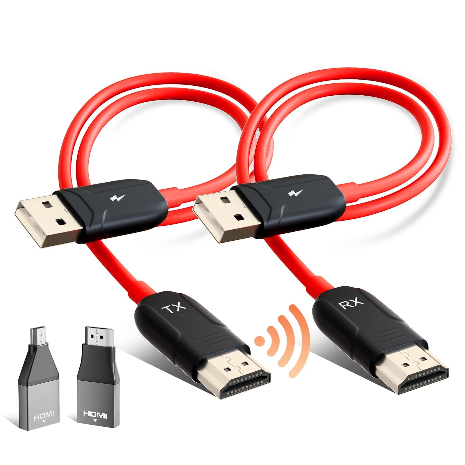HDMI Wireless Trasmettitore e Ricevitore, Decodifica 4K Uscita 1080P, Cavo HDMI Senza Fili Portata 165FT/50M, 2,4 G e 5G Streaming Video/Audio/File da Laptop, PC a Monitor/TV/Proiettore, Rosso