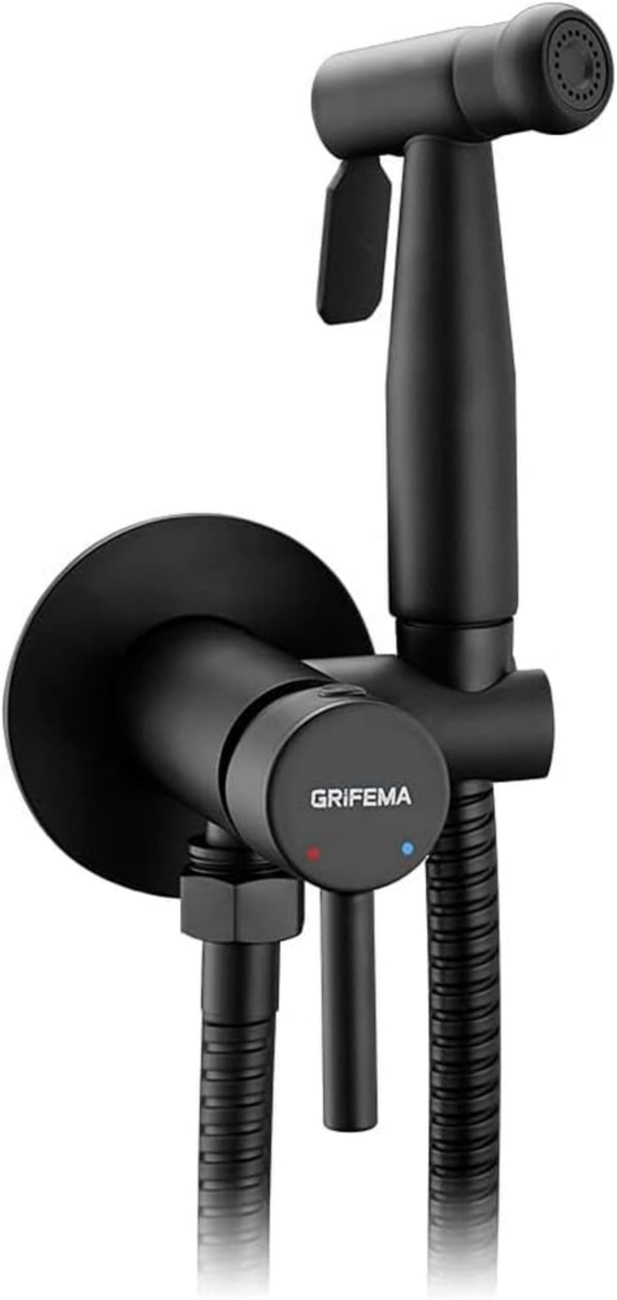 GRIFEMA G154B-1 Monomando Empotrar para Bidé WC, Agua Caliente y Fría, con Ducha Mano, Soporte y Manguera, Flexo 1.2 m, Grifo bidet negro