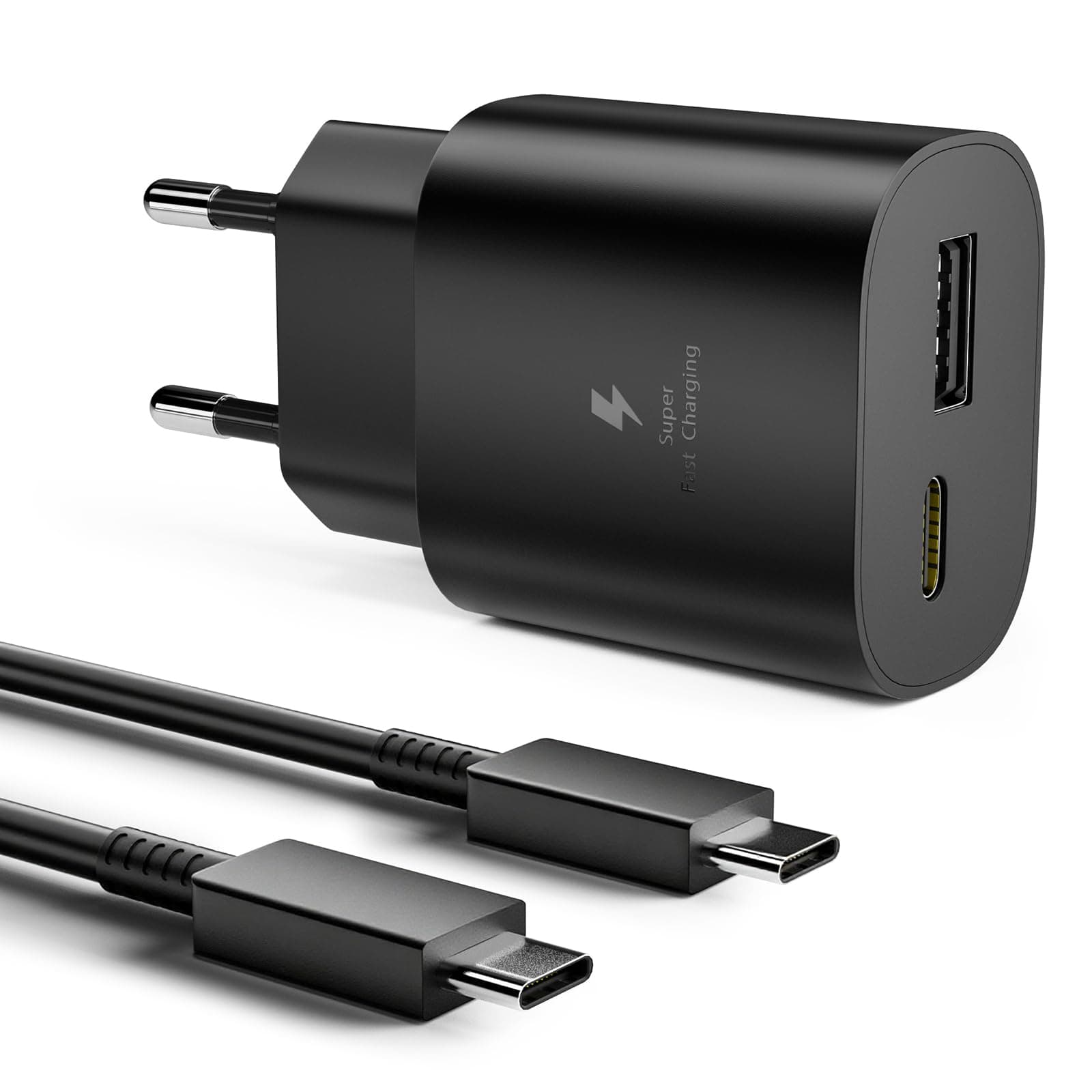 Chargeur USB C Samsung, Chargeur Charge Rapide Samsung 25W USBC Adaptateur Secteur Type C PD+QC Double Mural Prise Bloc pour Galaxy S25,S24 Ultra,S23+,S23 Ultra,S22,S21,Note20 USB C Adapteur Charger
