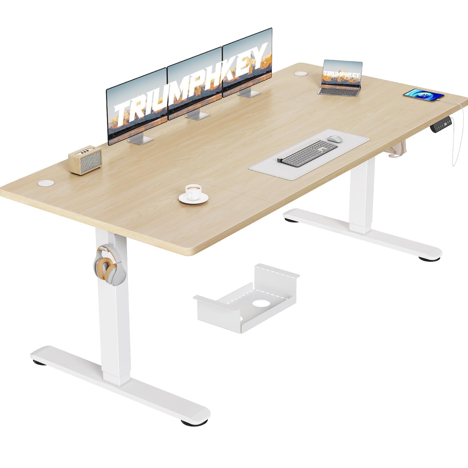 TRIUMPHKEY Scrivania Elettrica Regolabile in Altezza,180 x 80 cm,Presa USB, Scrivania Gaming,3 Controllo Memoria, Altezza Regolabile, Anti-collisione, Tavolo da Computer