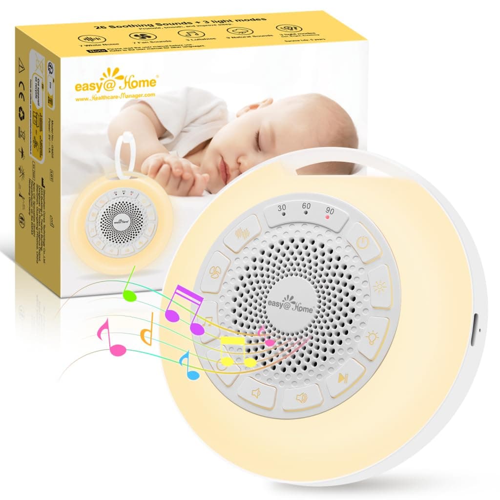 Aggiornato Rumori Bianchi per Neonato: Easy@Home 26 Rumore Bianco con Luce Notturna & Luce a 7 Colori, White Noise Machine Per Dormire, Viaggi, Asili Nido, USB Ricaricabile, Timer, Blocco Bambini