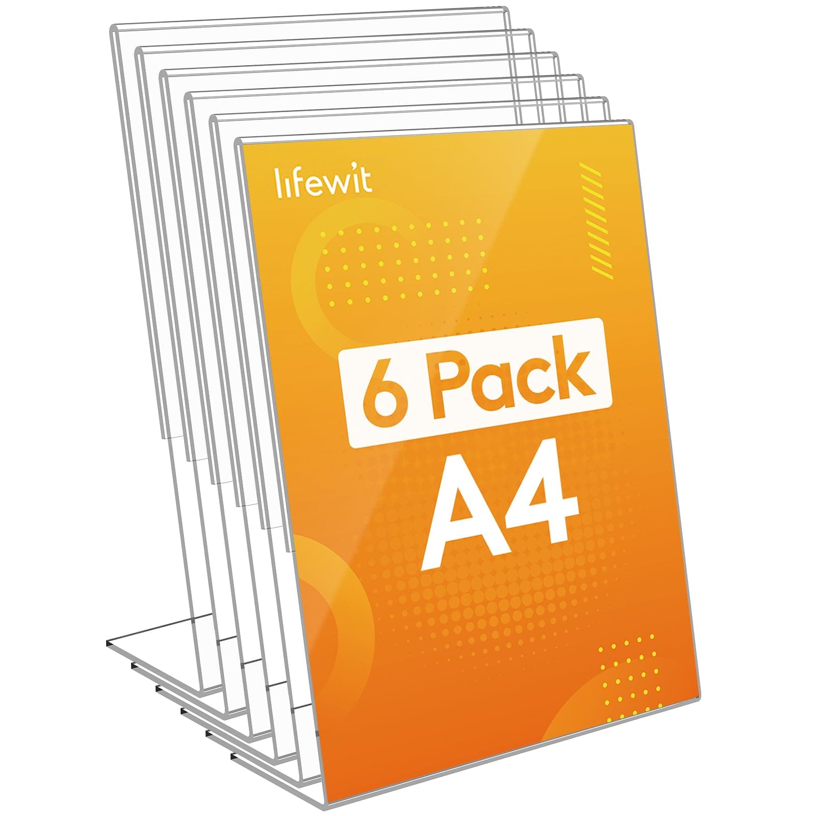 Lifewit 6 Espositori Porta Depliant A4 in Acrilico, Supporto Trasparente a Forma di L, Cornice per Foto, Espositore Volantini per Reception, Ufficio, Negozio, Ristorante, Hotel, 30 x 21 cm