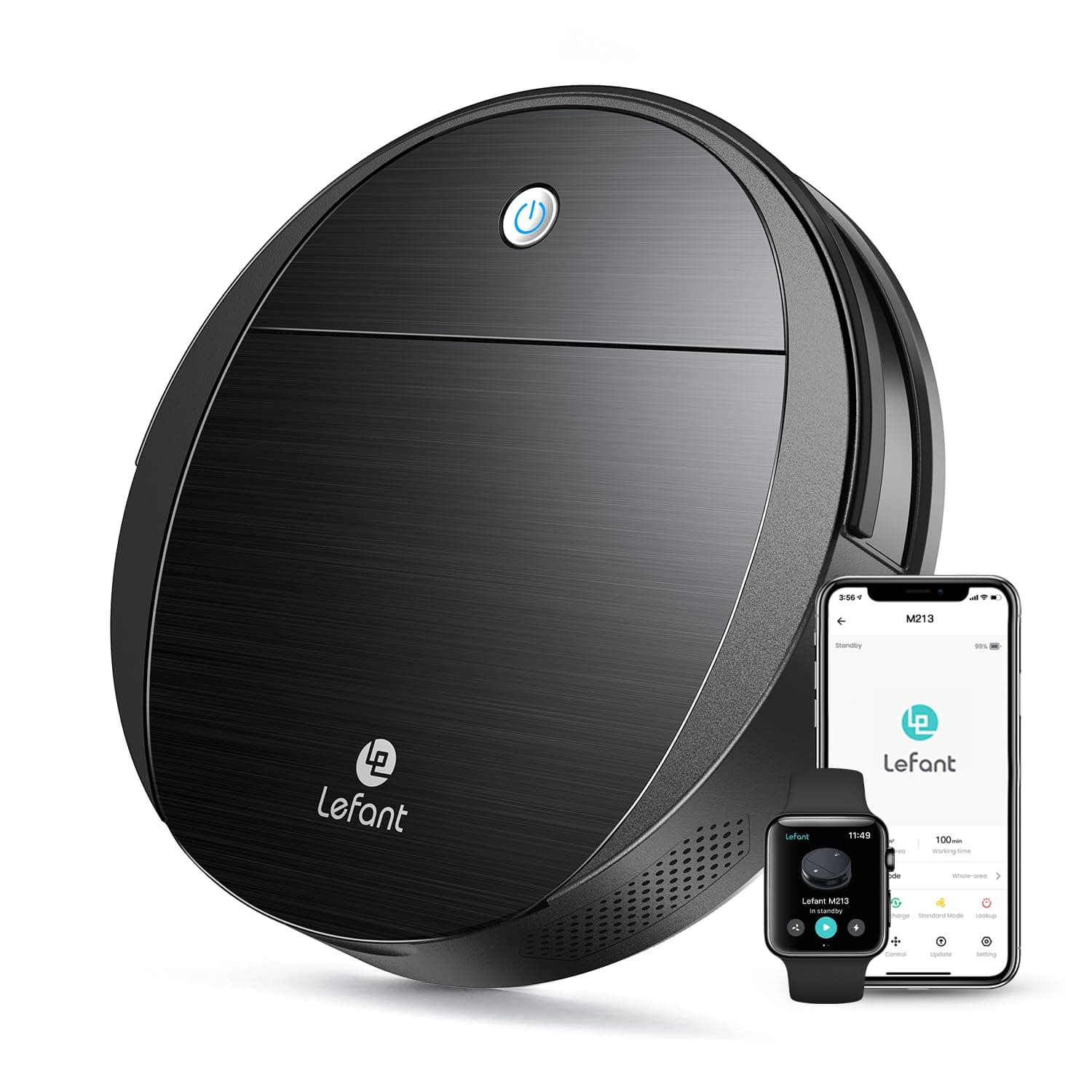 Lefant M213 Robot Aspirapolvere Lavapavimenti mini,2200pa forte aspirazione,6D Sensore di Collisione,Ideale per peli di animali domestici, Moquette e Pavimento duro, Nero