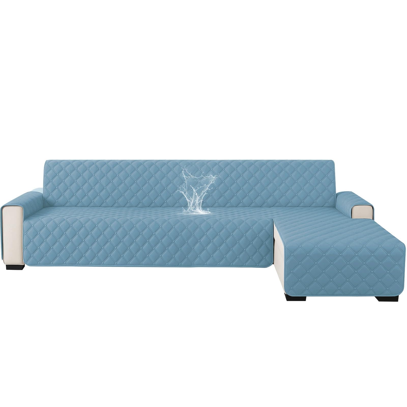 Ystyle Impermeabile Copridivano 3 Posti Con Penisola (L 255 CM), Copridivano Angolare Destra/Sinistra Universale Reversibile, Antigraffio, Antiscivolo, Antimacchia, Facile Lavare, Blu Acqua