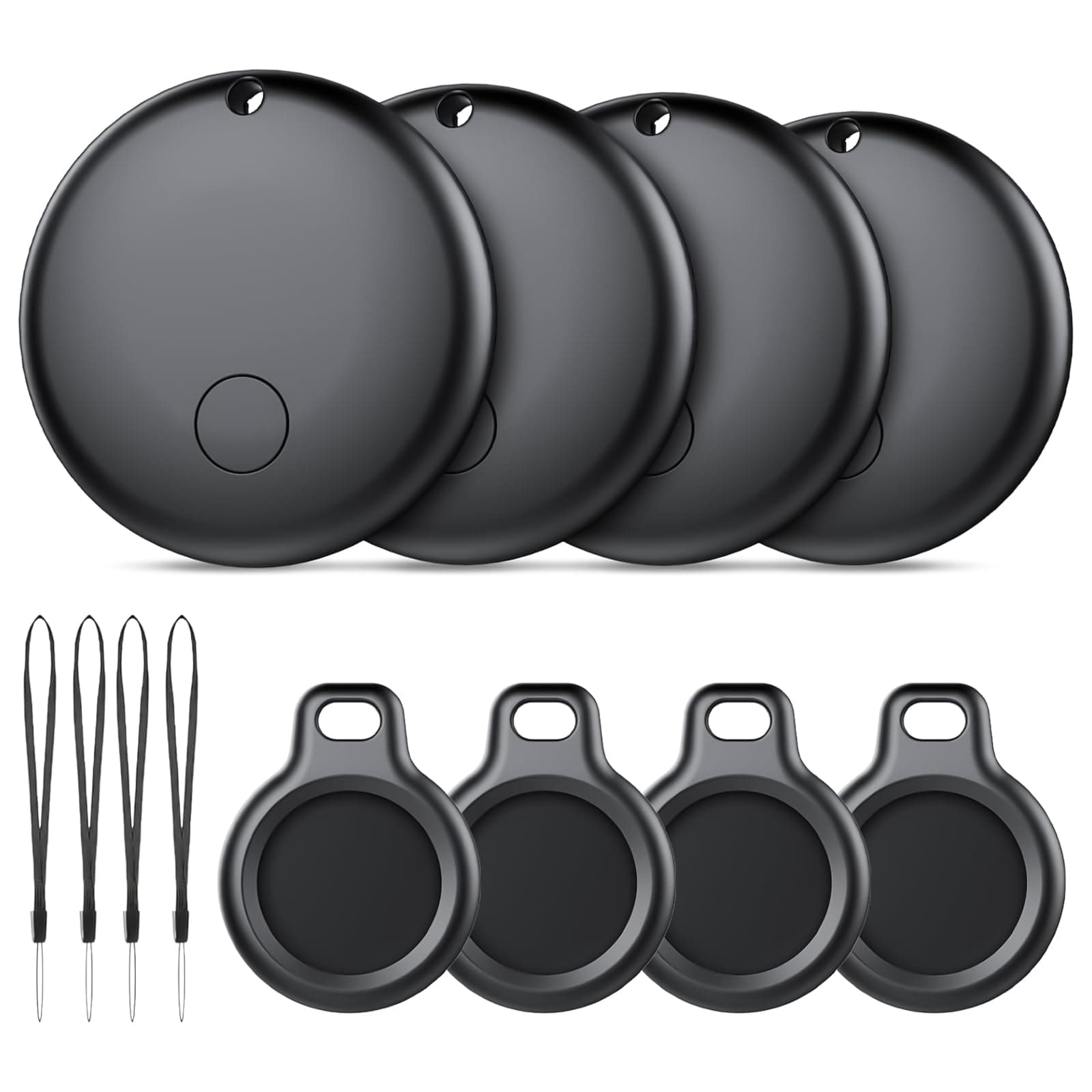 Ajbig Android Smart Tag, Traceur tag con Google's Find Hub (Solo Android), IP68 Impermeabile, Bluetooth Localizzatore con Custodia Protettiva, Trova Oggetti per Chiavi/Bagagli/Portafogli, 4 Nero