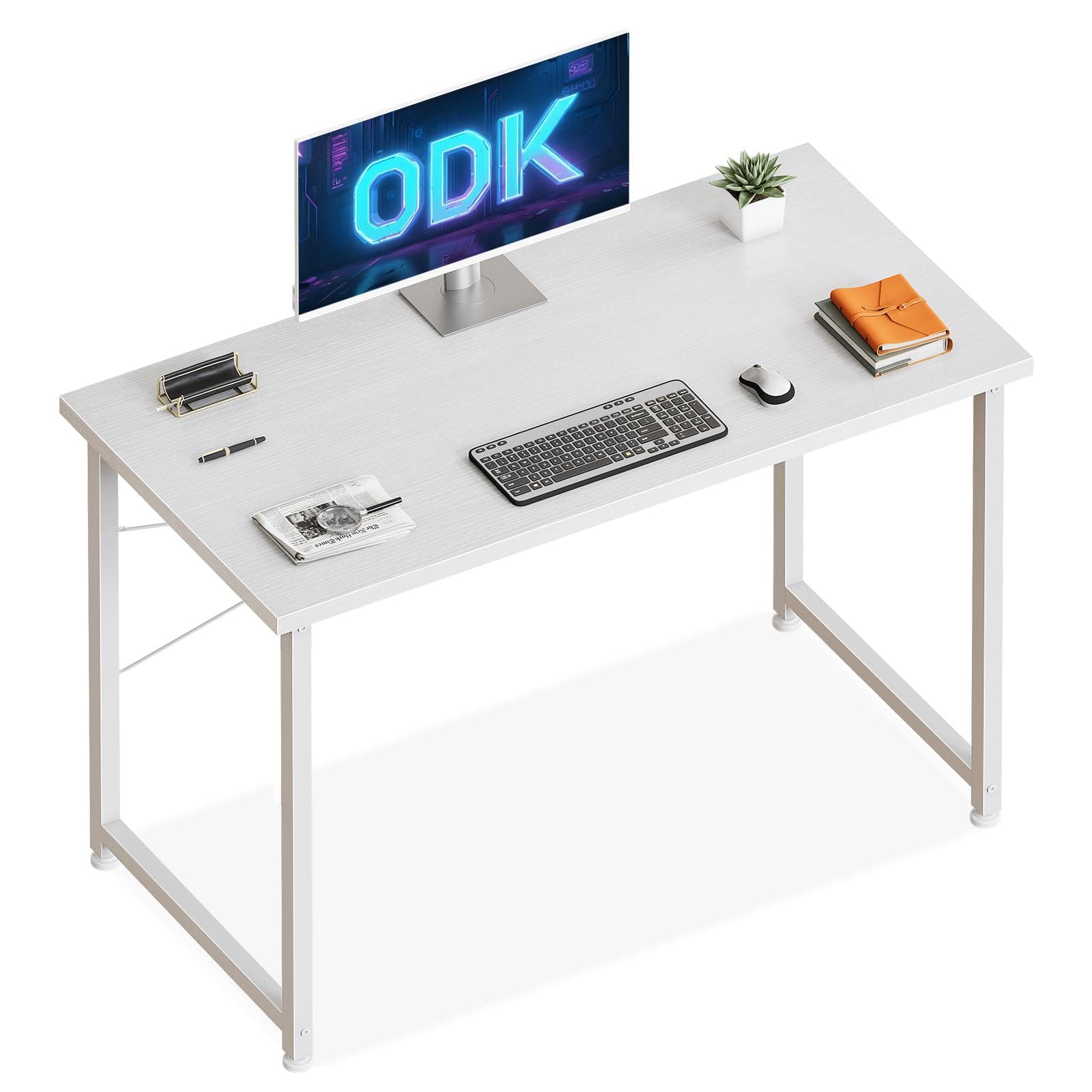 ODK Escritorio Pequeña, 100x48cm Mesa de Estudio de Ordenador con Pies Ajustables Mesa de Escritura de Ordenador para Oficina, Dormitorio, Blanco