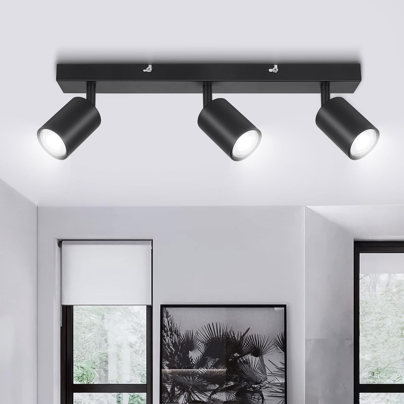 Ketom Faretti da Soffitto Orientabili Nero, GU10 Lampada Faretti LED Soffitto, Faretto da Parete Moderna, Plafoniera LED con 3 Faretti per Cucina, Cameretta, Senza Lampadina