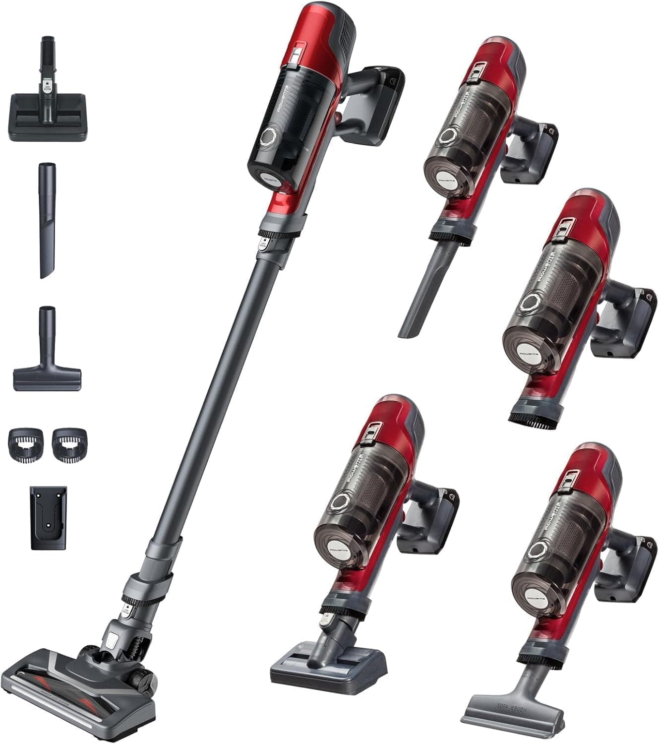 Rowenta XPert 6.60 - Aspiradora escoba versátil sin cable, con 3 funciones en 1 multiespacios, batería de litio, 2 velocidades, gatillo Boost, ligero y portatil, Accesorio mascotas, Rojo RH6878