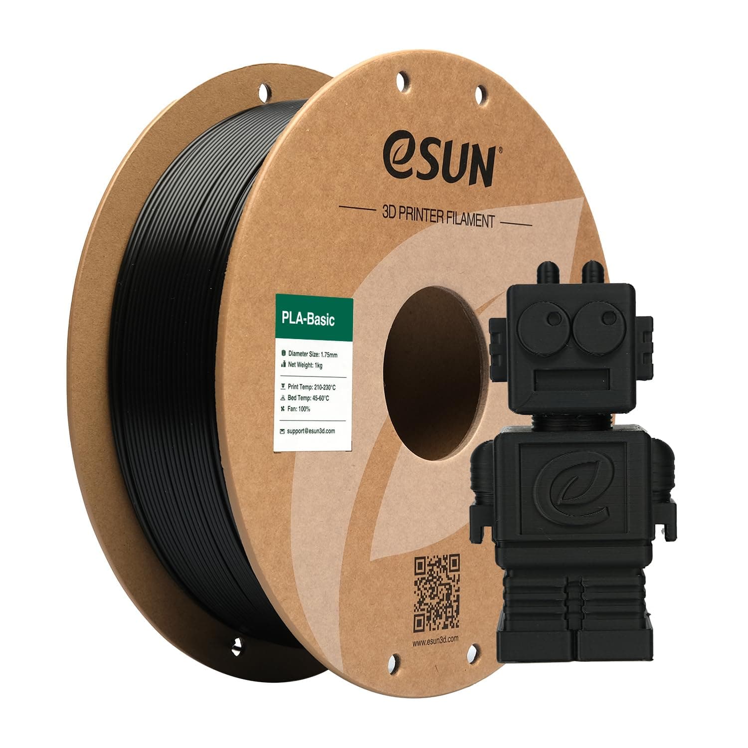 eSUN PLA Filamento 1.75mm, PLA Basic 3D Impresora Filamento Precisión Dimensional +/- 0.05mm, Carrete de 1KG (2.2 LBS) PLA Rápido para 3D Impresoras,Negro