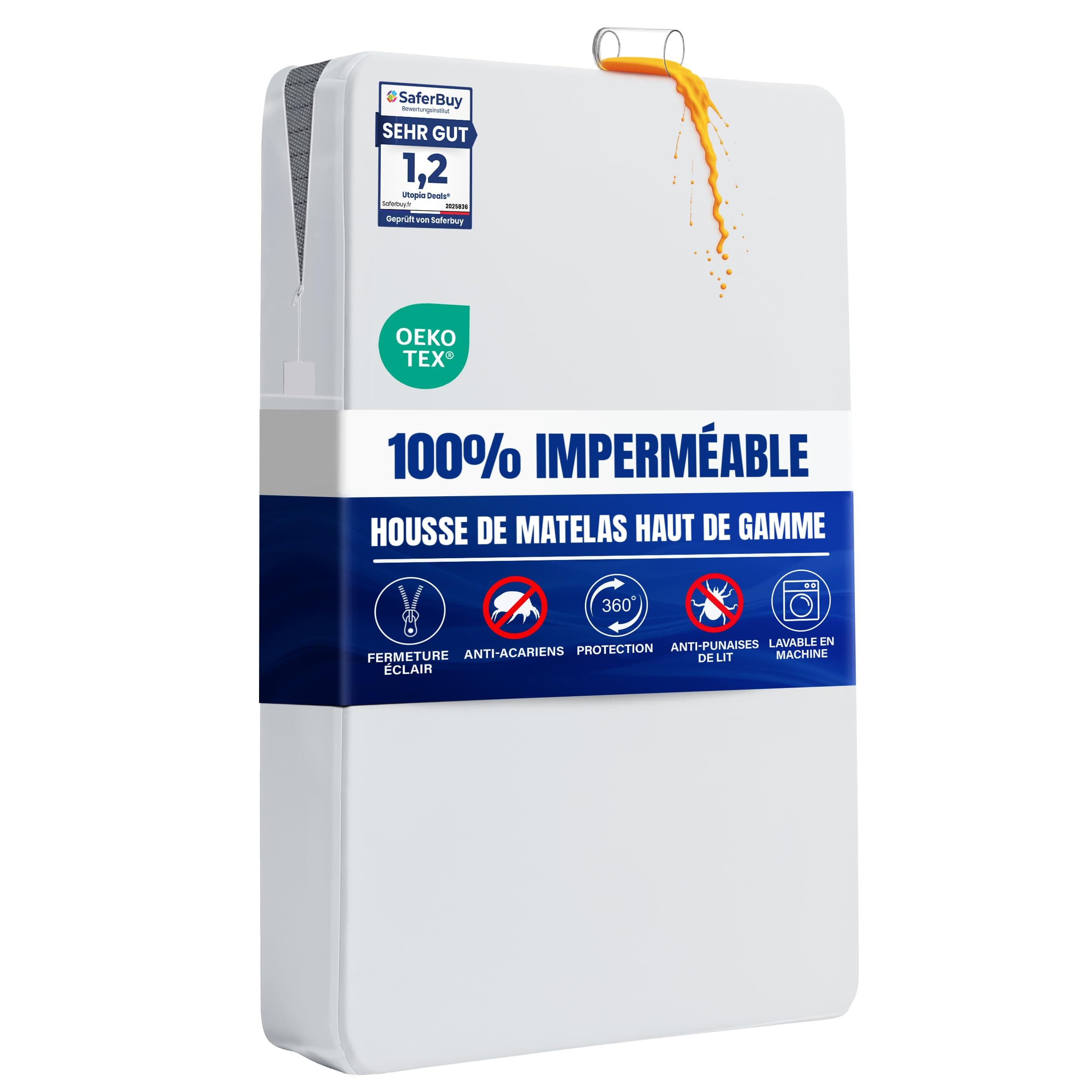 Utopia Bedding Housse De Matelas 160 x 200 x 30 cm Imperméable avec Fermeture éclair, Certifiée Oeko-TEX, Protégé Matelas