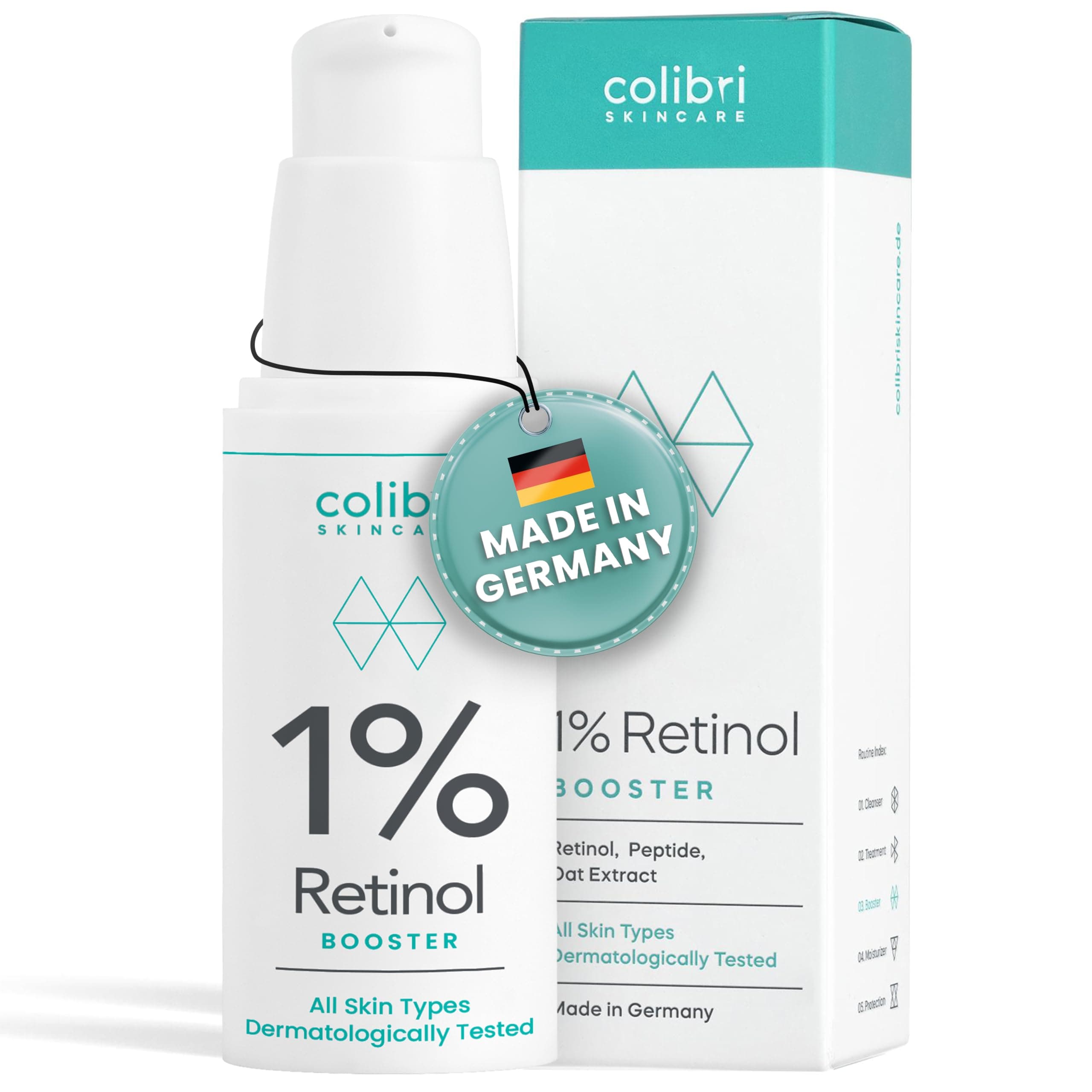 colibri skincare 1% Retinol Booster 30ml - Retinol Serum lässt die Haut glatter und strahlender aussehen - liposomal verkapseltes Retinol für sichtbare Ergebnisse - Made in Germany
