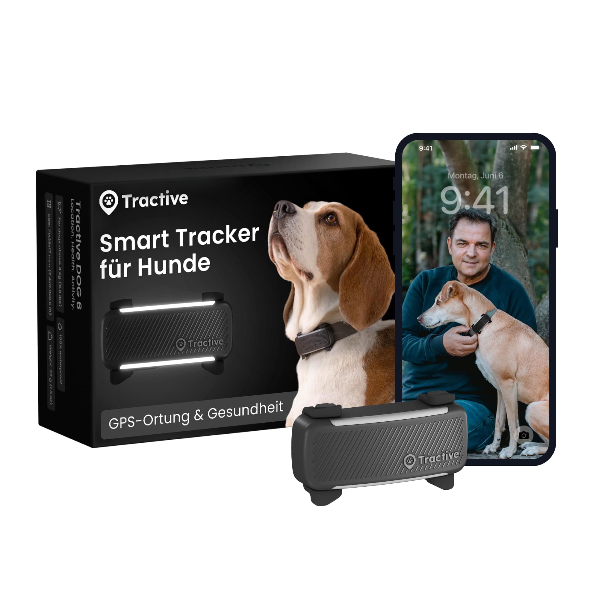 Tractive GPS Tracker Hund | 2025 Edition | Live-Ortung | Weglaufalarm | Aktivitätstracking | Gesundheitswarnungen | Bellverhalten | Empfohlen von Martin Rütter (Schwarz)