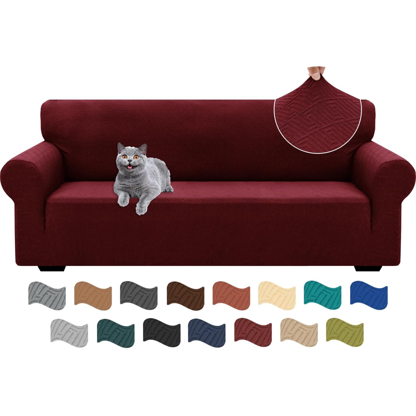Ystyle Copridivano 3 Posti Con Braccioli, Super Elasticizzato Copri Divano, Copridivano Antigraffio Gatto, Copridivani Antiscivolo Antimacchia, Universale Sofa Cover Moderno, Bordeaux