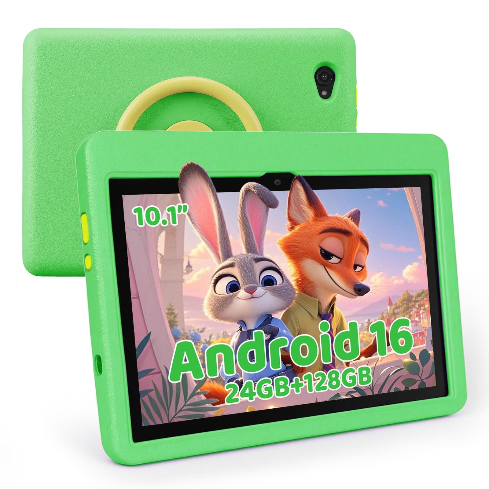 MUISOO Tablet para Niños 10 Pulgadas, Tablet Infantil Android 16 Cinco Núcleos, 24GB RAM 128GB ROM, Pantalla IPS HD 1280×800, Batería 6000mAh, Control Parental, WiFi 6 Bluetooth (Verde)