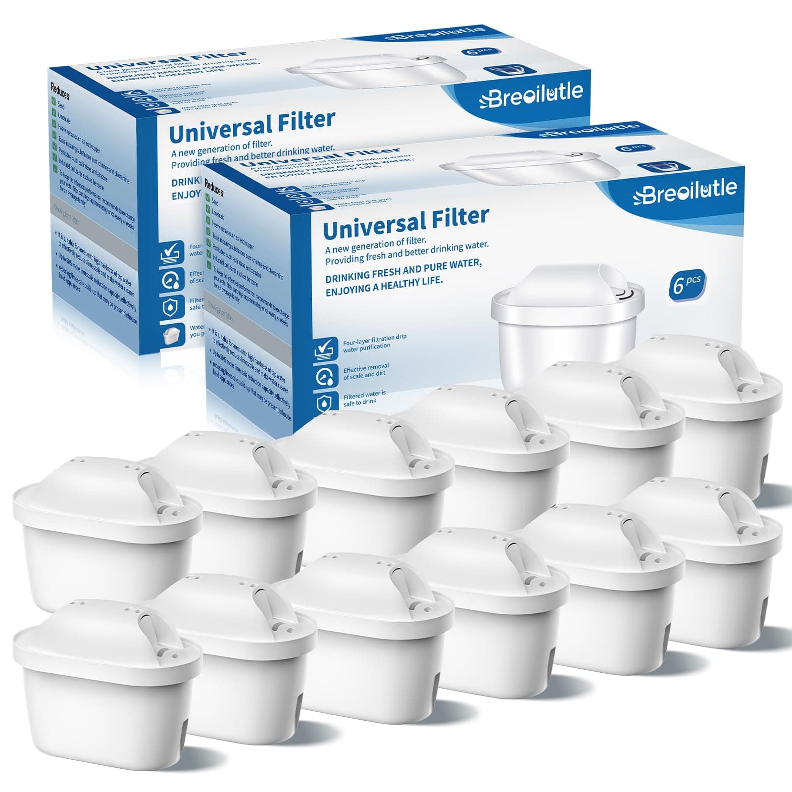 BREOILUTLE Filtri, Compatibili con Brita Maxtra+ Plus, Maxtra Pro All-in-1 Filtro, Filtro per Bollitore Compatibile Con Brita Mavea Filtri per acqua, 12PCS Filtro By BREOILUTLE, Riducono Cloro,Odori