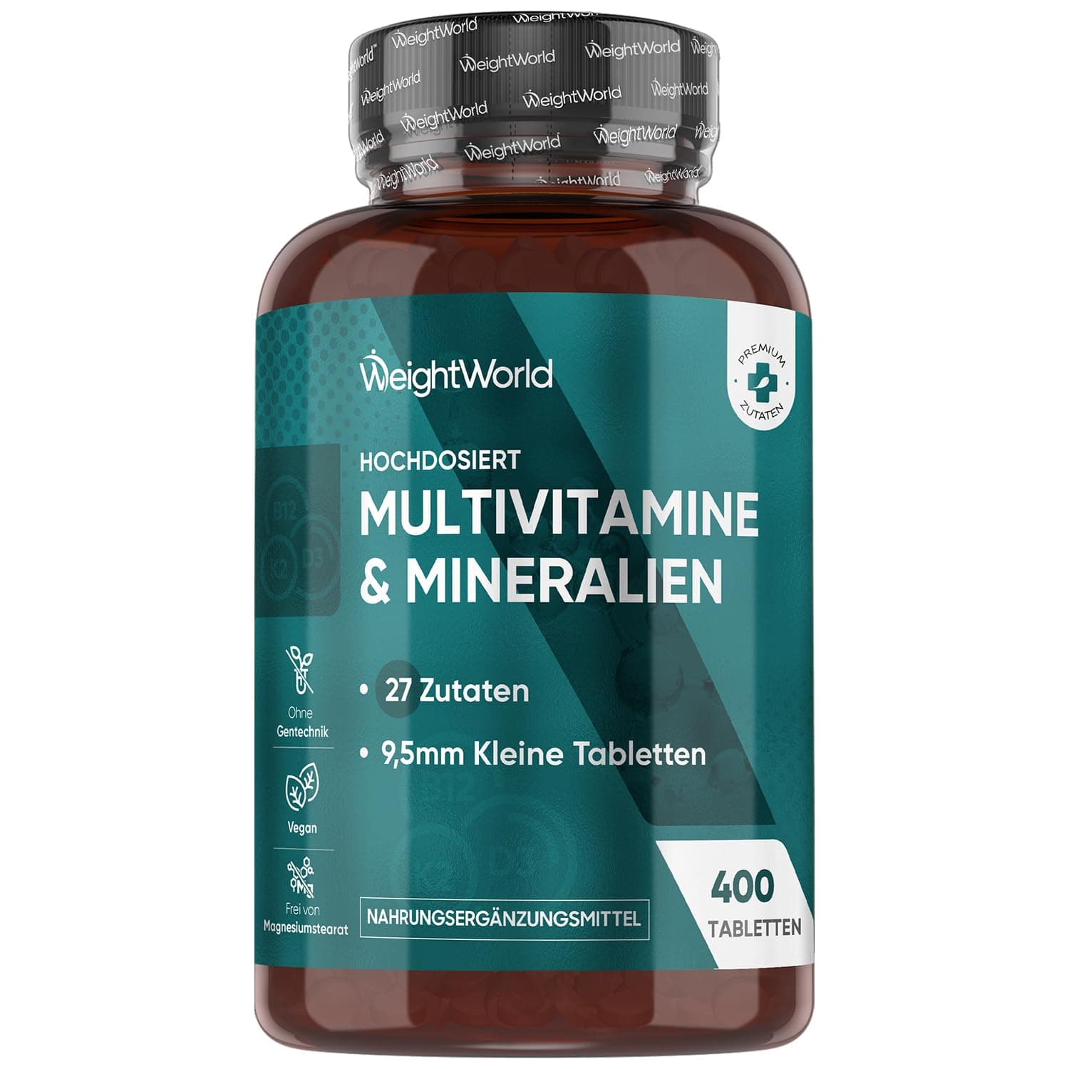 Multivitamin Tabletten - 400 vegane Tabletten - 27 Zutaten - Mit Vitamin B Komplex, Vitamin C, Magnesium, Kalium - 13+ Monate Vorrat - Frei von Magnesiumstearat - WeightWorld